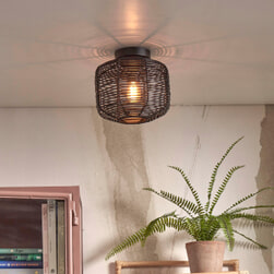 GOOD&MOJO Plafondlamp 'Tanami' Rotan, 25cm, kleur Zwart