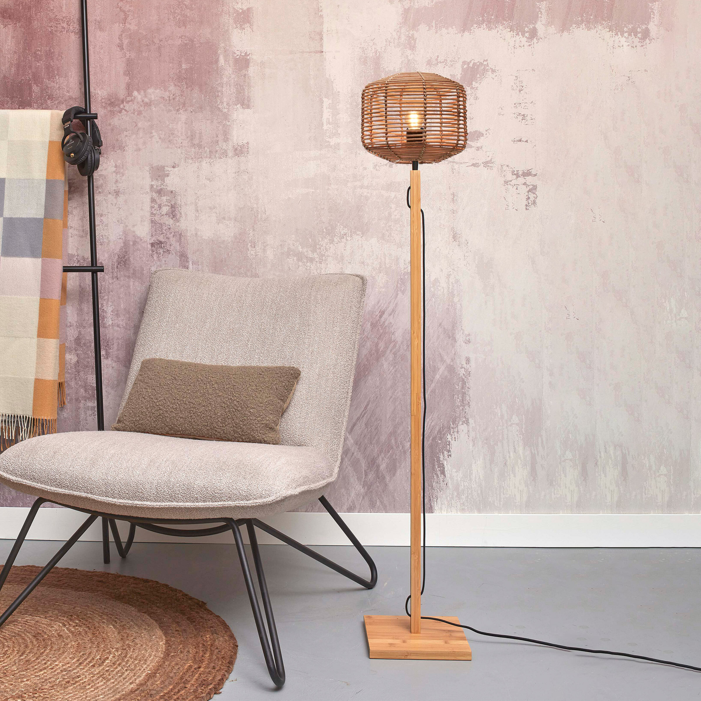 GOOD&MOJO Vloerlamp 'Tanami' Bamboe en rotan, 130cm, kleur Naturel