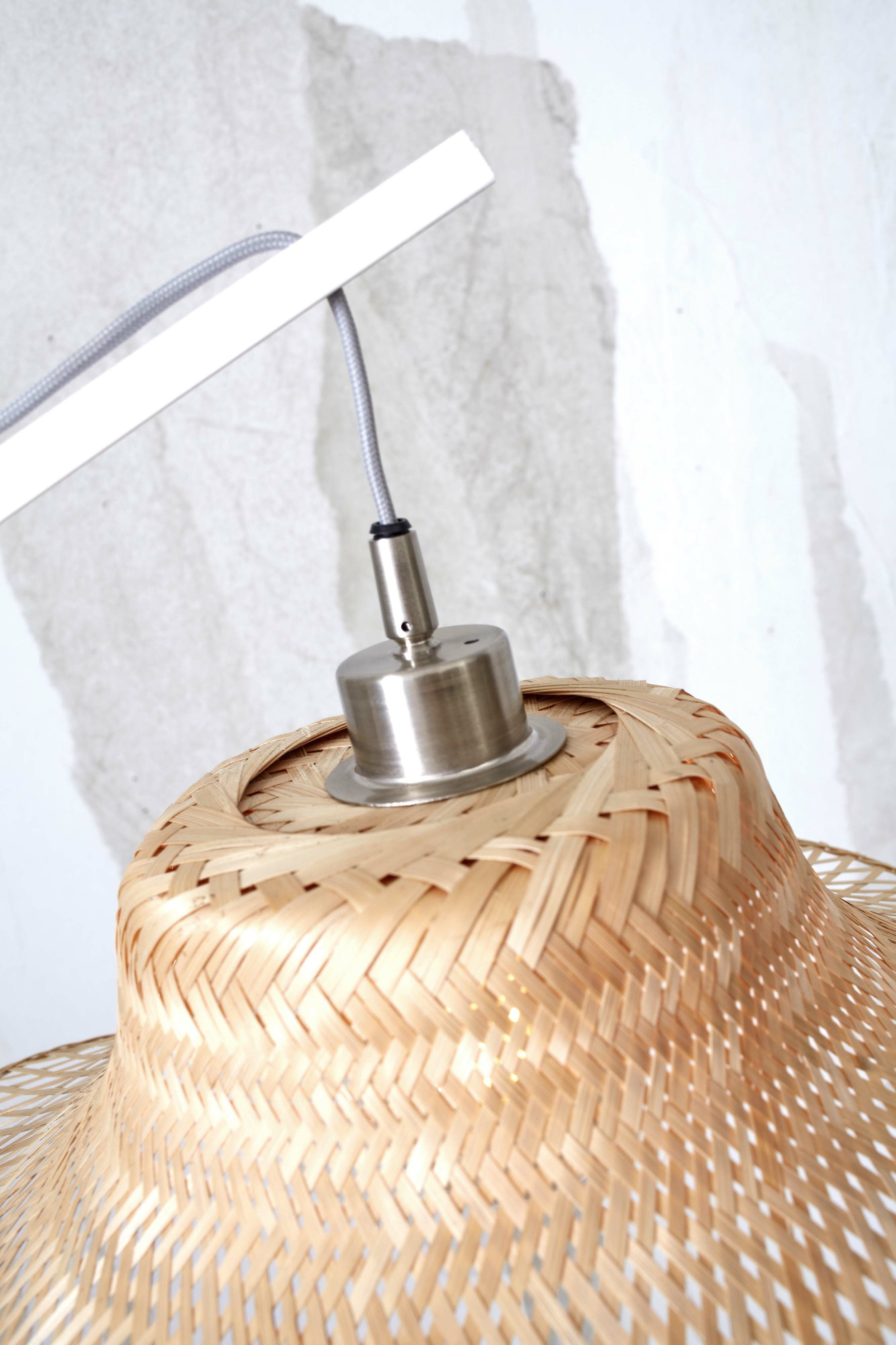 GOOD&MOJO Vloerlamp 'Ibiza' Bamboe, 150cm, kleur Wit/Naturel