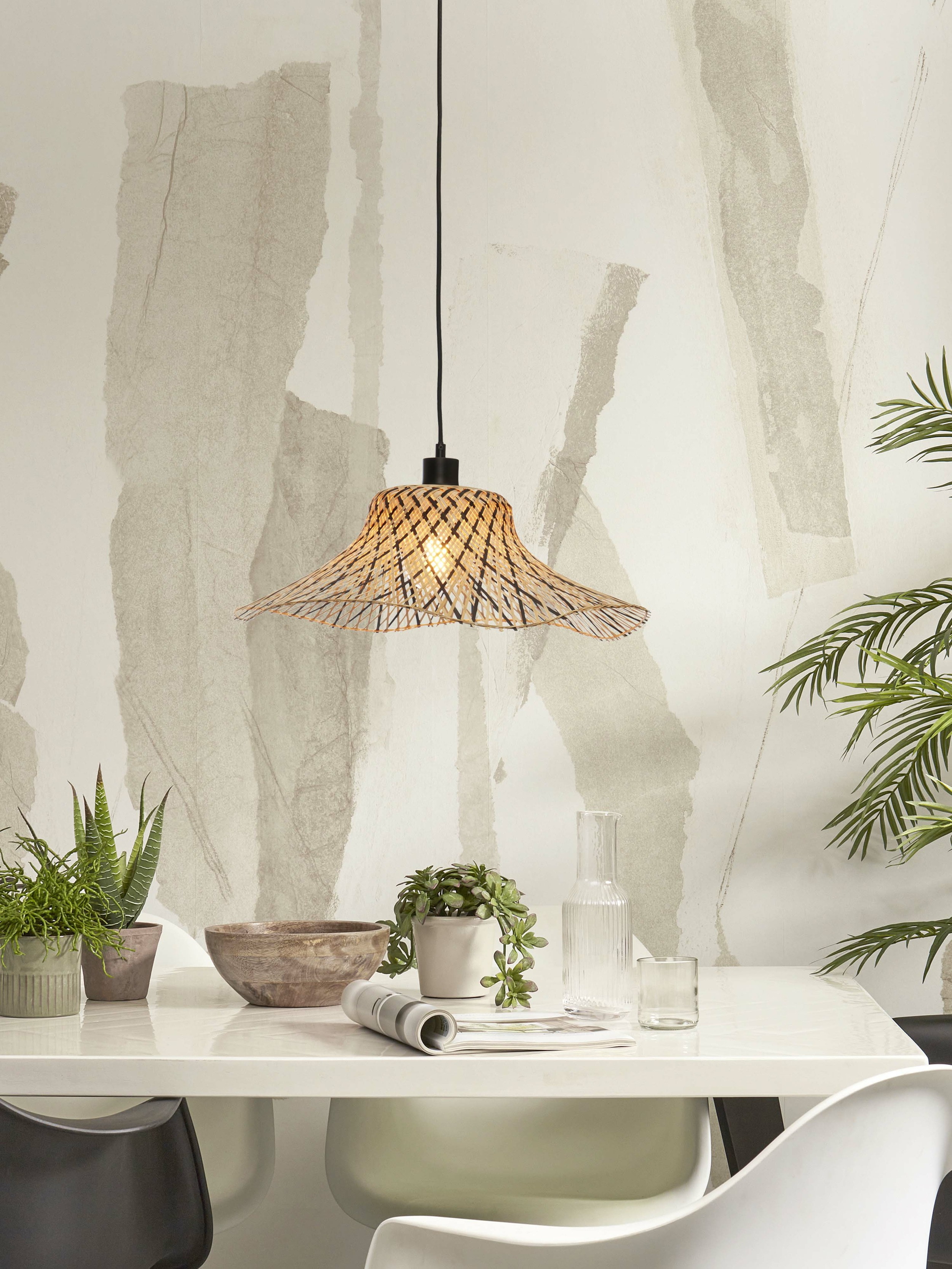 GOOD&MOJO Hanglamp 'Ibiza' Bamboe, 50cm, kleur Naturel/Zwart
