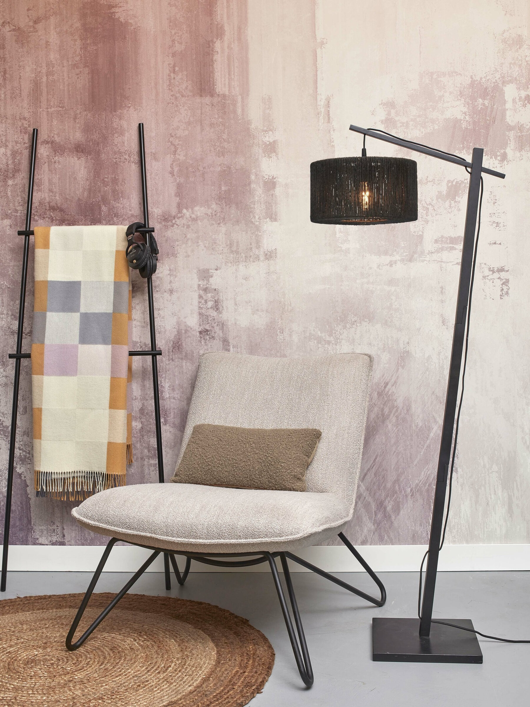 GOOD&MOJO Vloerlamp 'Iguazu' Bamboe en jute, 150cm, kleur Zwart
