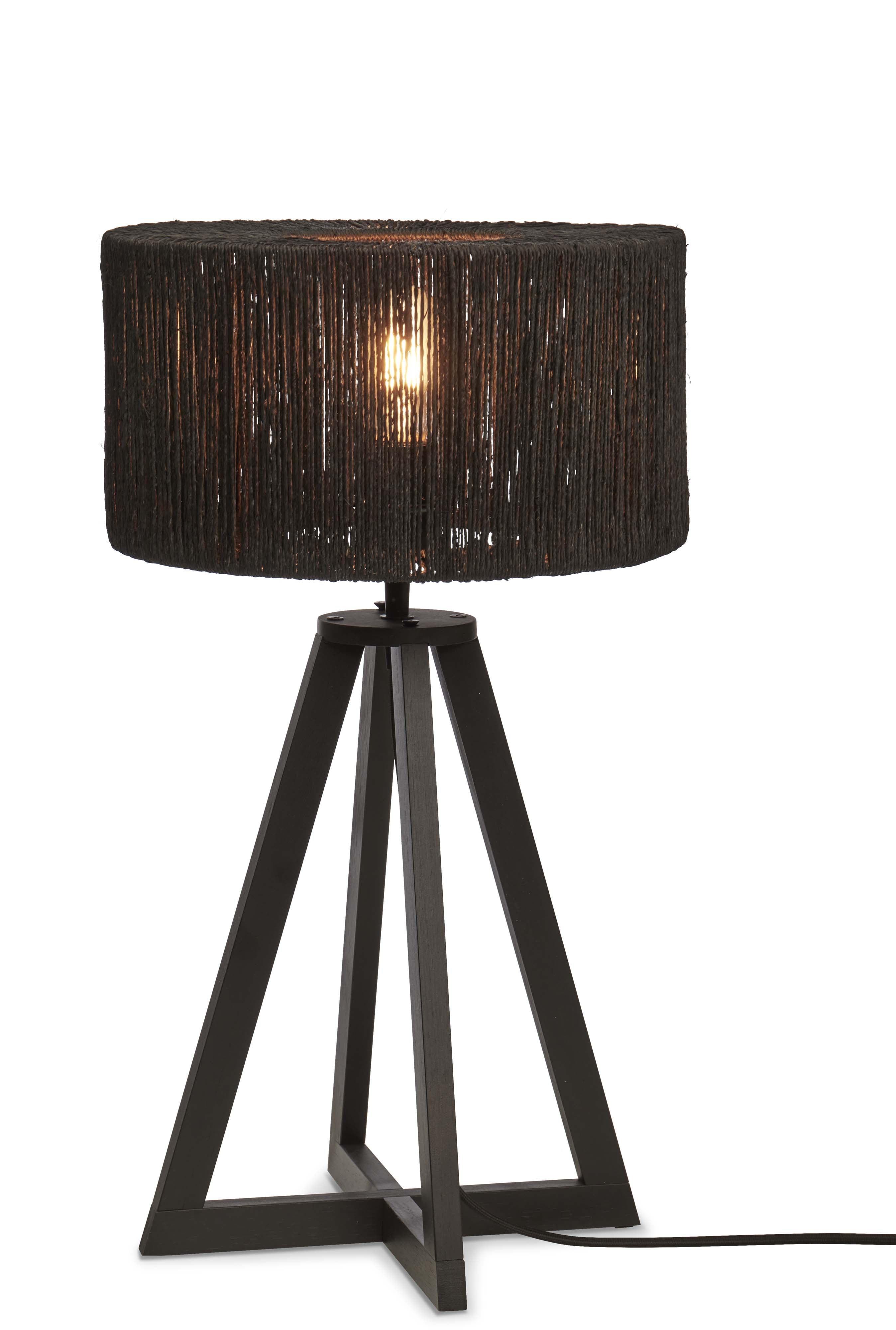 GOOD&MOJO Tafellamp 'Iguazu' 4-poot, Bamboe en jute, kleur Zwart