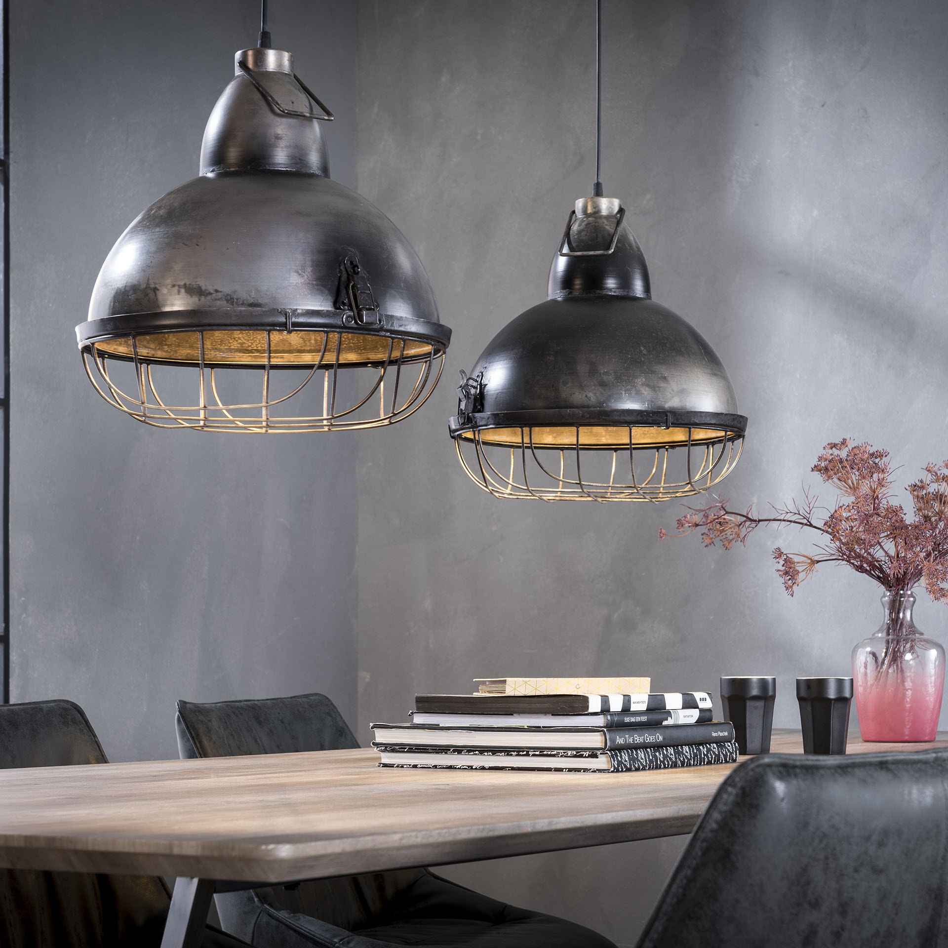 Industriële Dubbele Hanglamp 'Stephen', 2 x 38cm Industriële Dubbele Hanglamp 'Stephen', 2 x 38cm