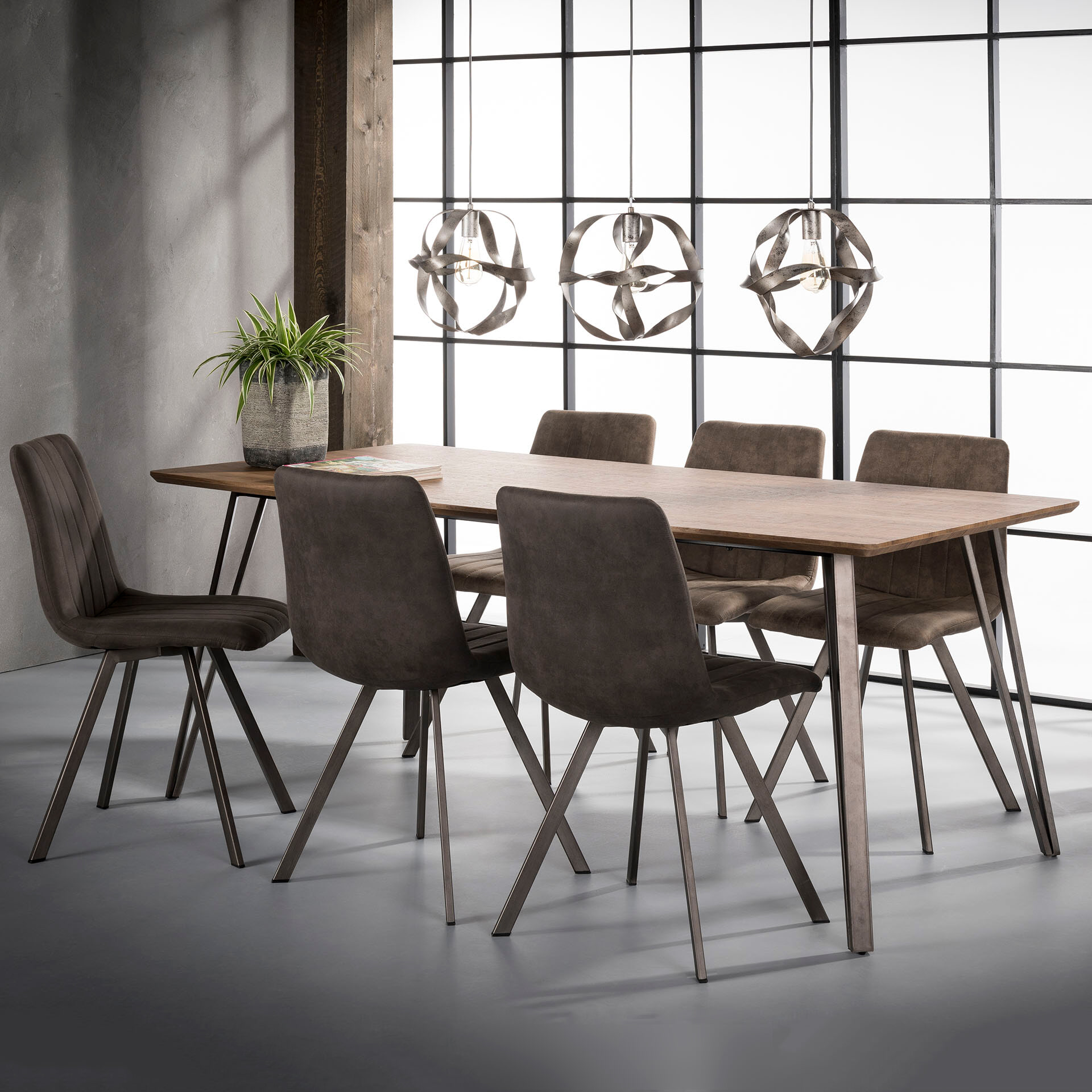 LifestyleFurn Industriële Eettafel 'Judy' 190 x 90cm, 3D-eikenlook