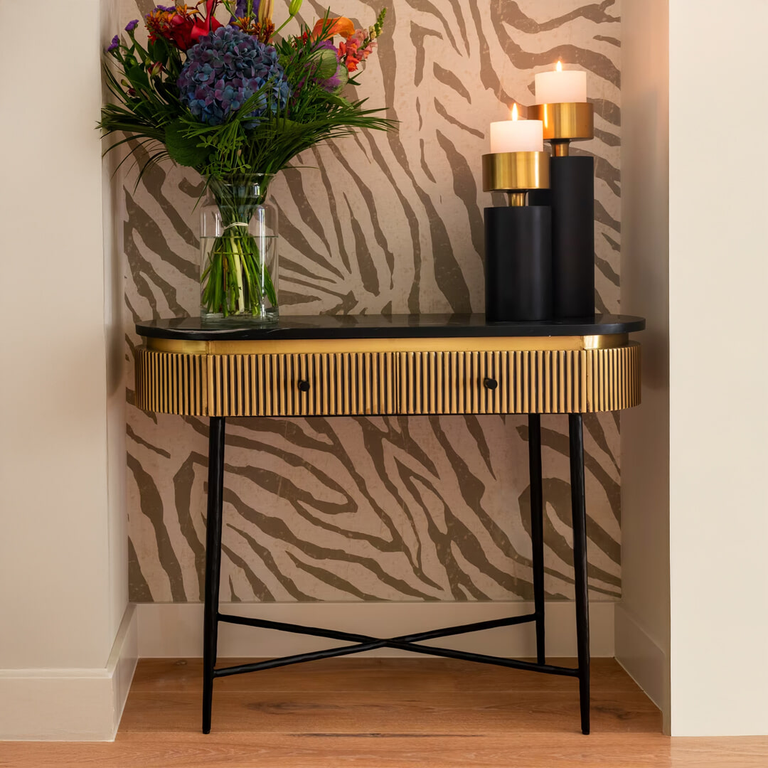 Richmond Sidetable Ironville Marmer en Brass, 100cm - Goud