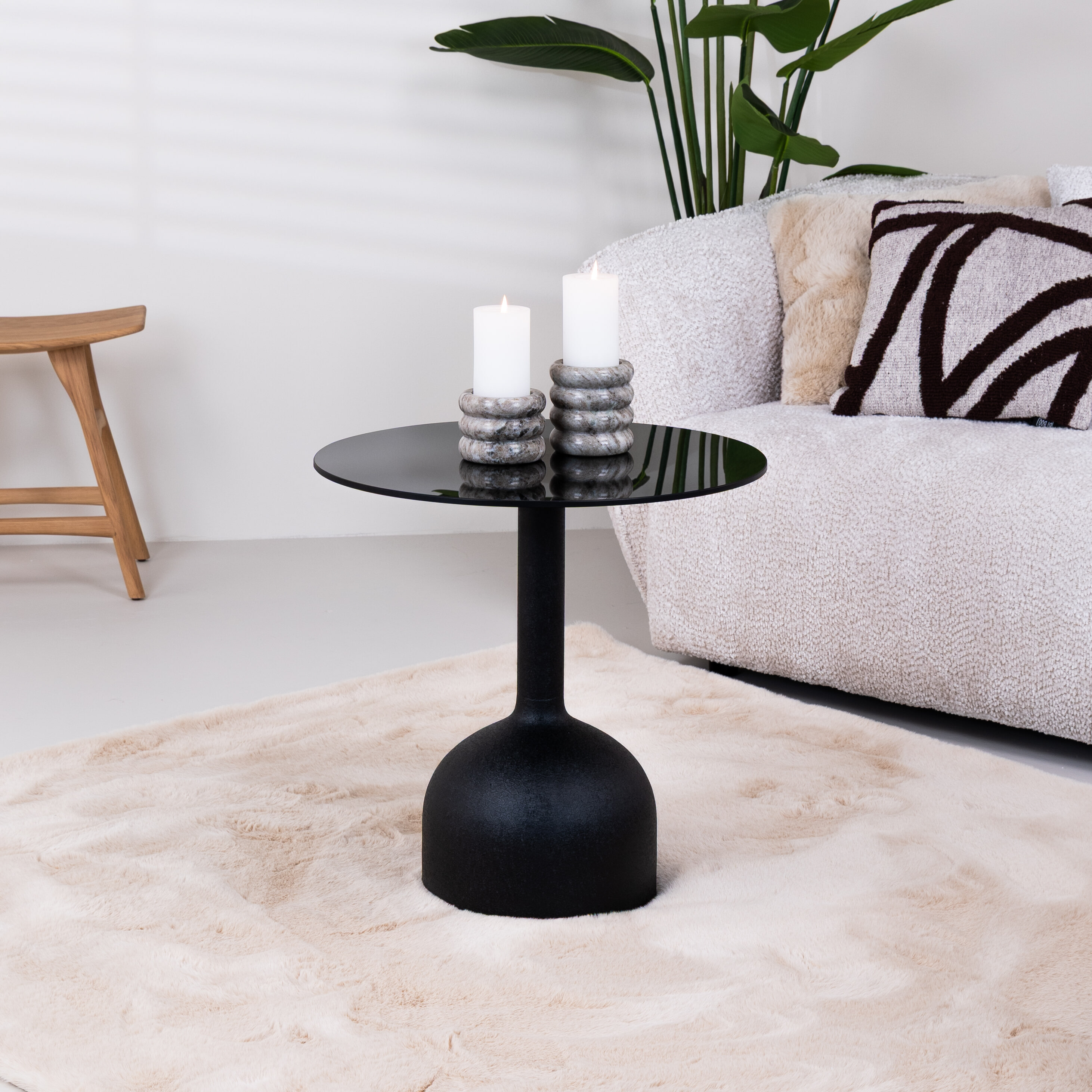 Brix Ronde Bijzettafel Isa Glas en staal, 55cm - Zwart