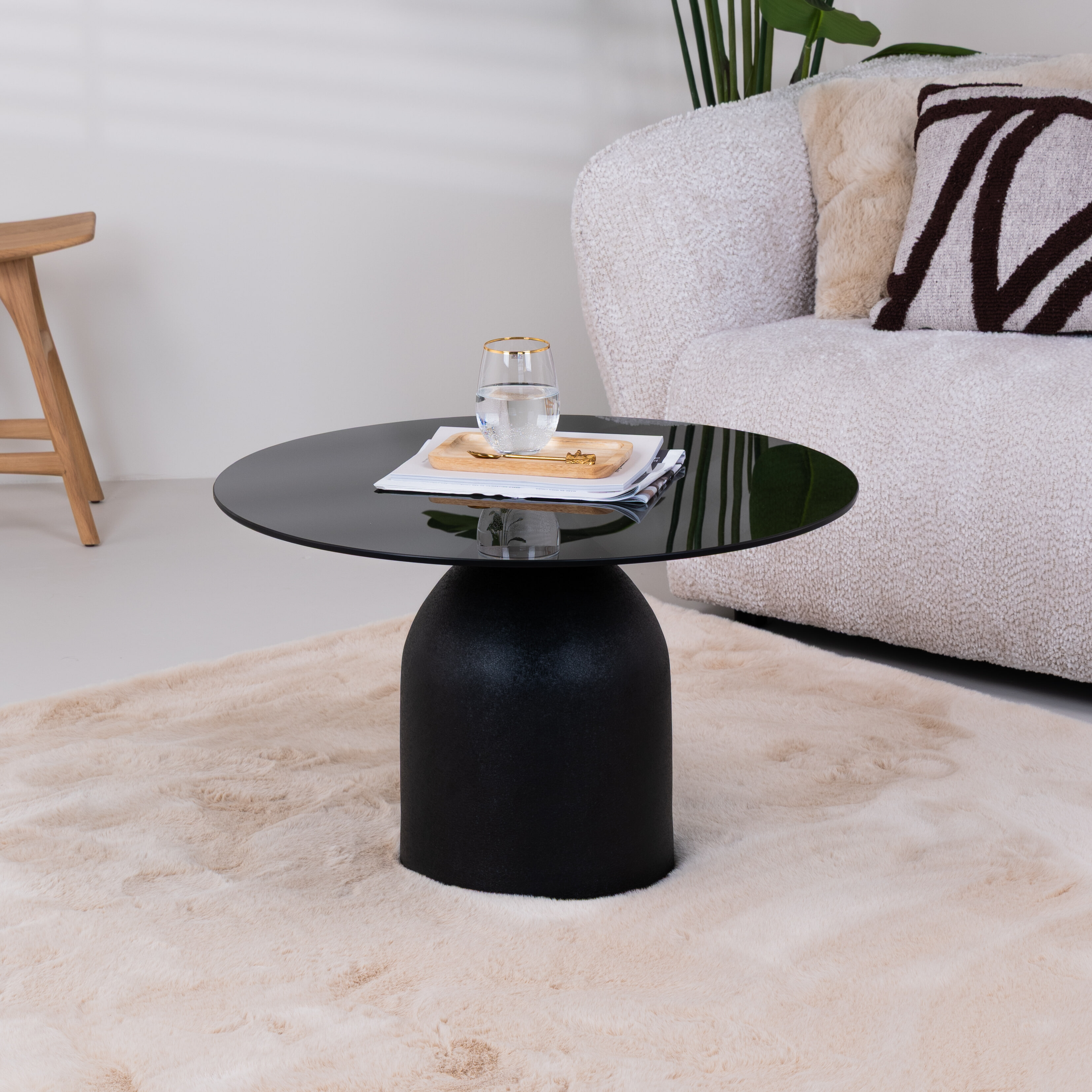 Brix Ronde Salontafel Isa Glas en staal, 70cm - Zwart