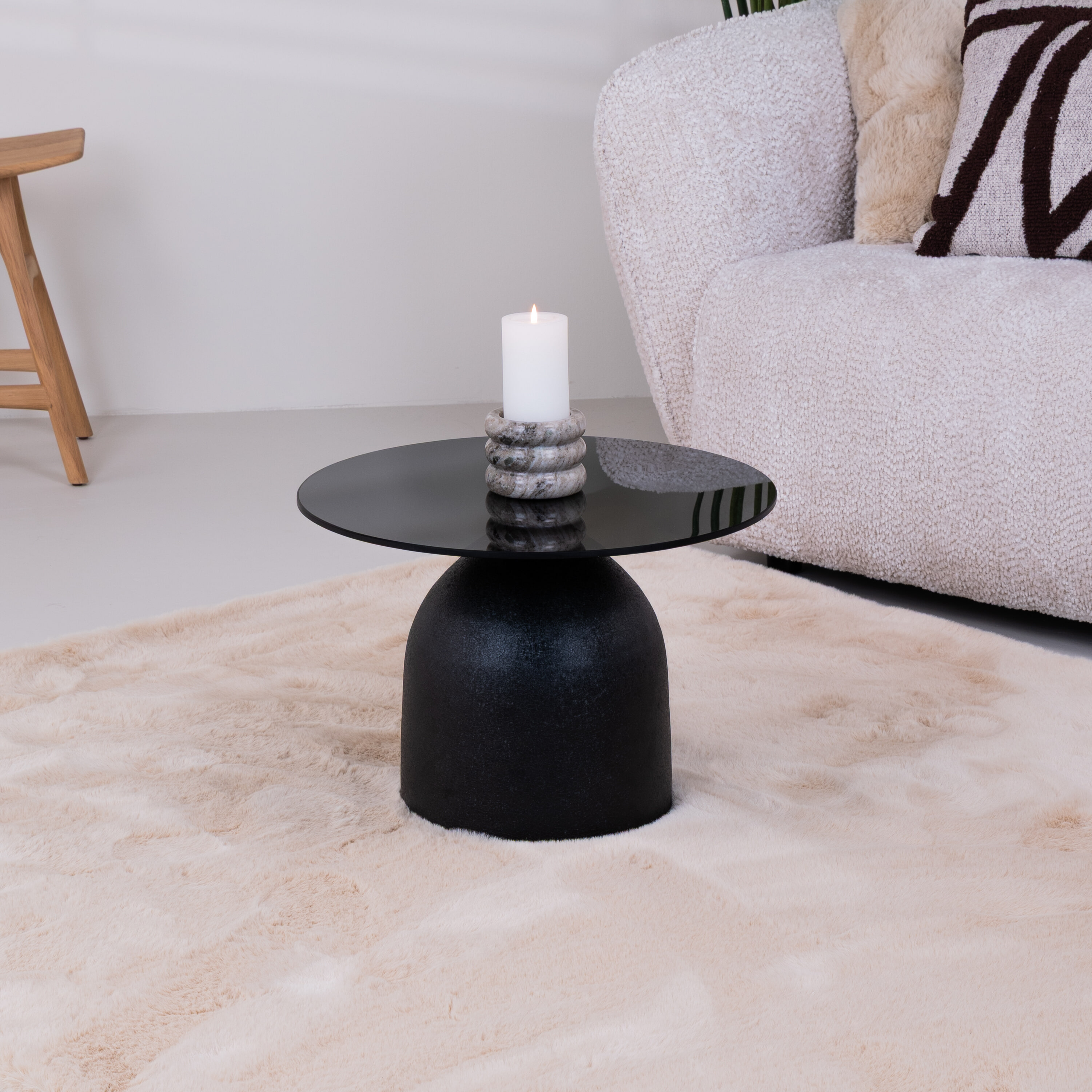 Brix Ronde Bijzettafel Isa Glas en staal, 50cm - Zwart