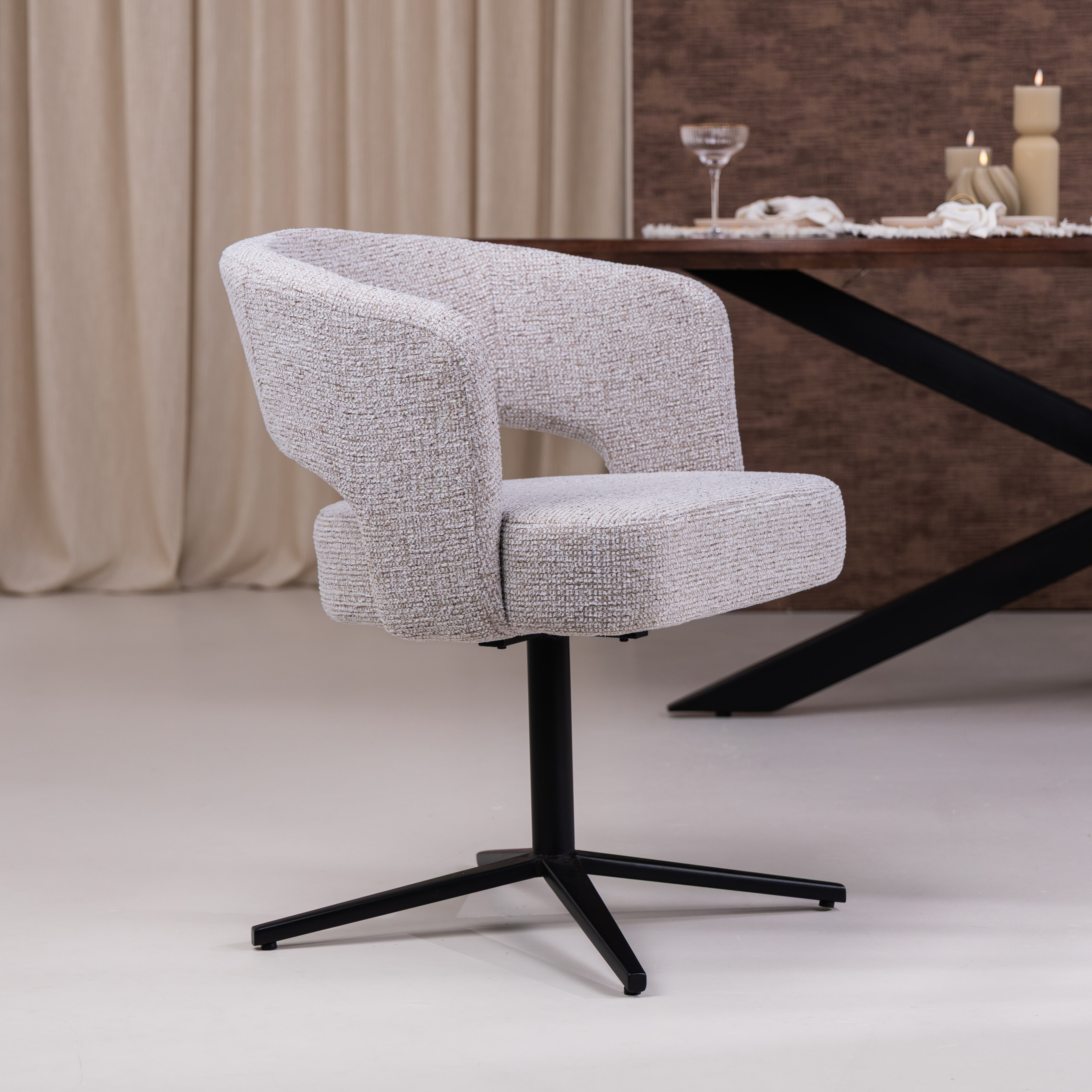 Livingfurn Draaibare Eetkamerstoel Isabel Structuurstof - Beige