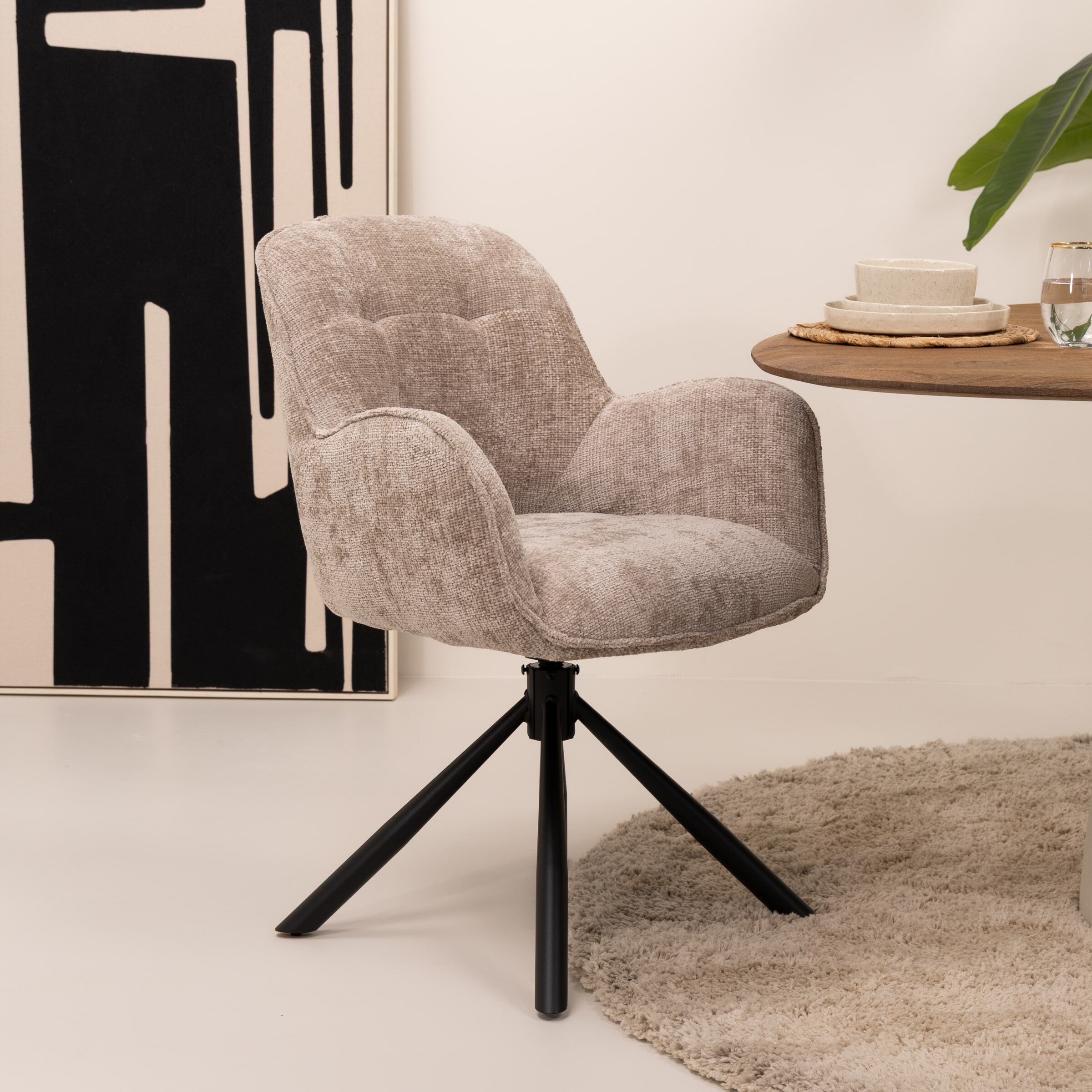 Tower Living Draaibare Eetkamerstoel 'Isola' Geweven stof