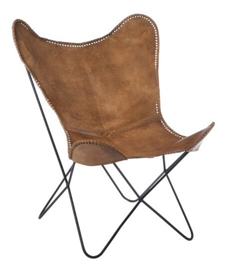 J-Line Vlinderstoel 'Marceau' leder, kleur cognac