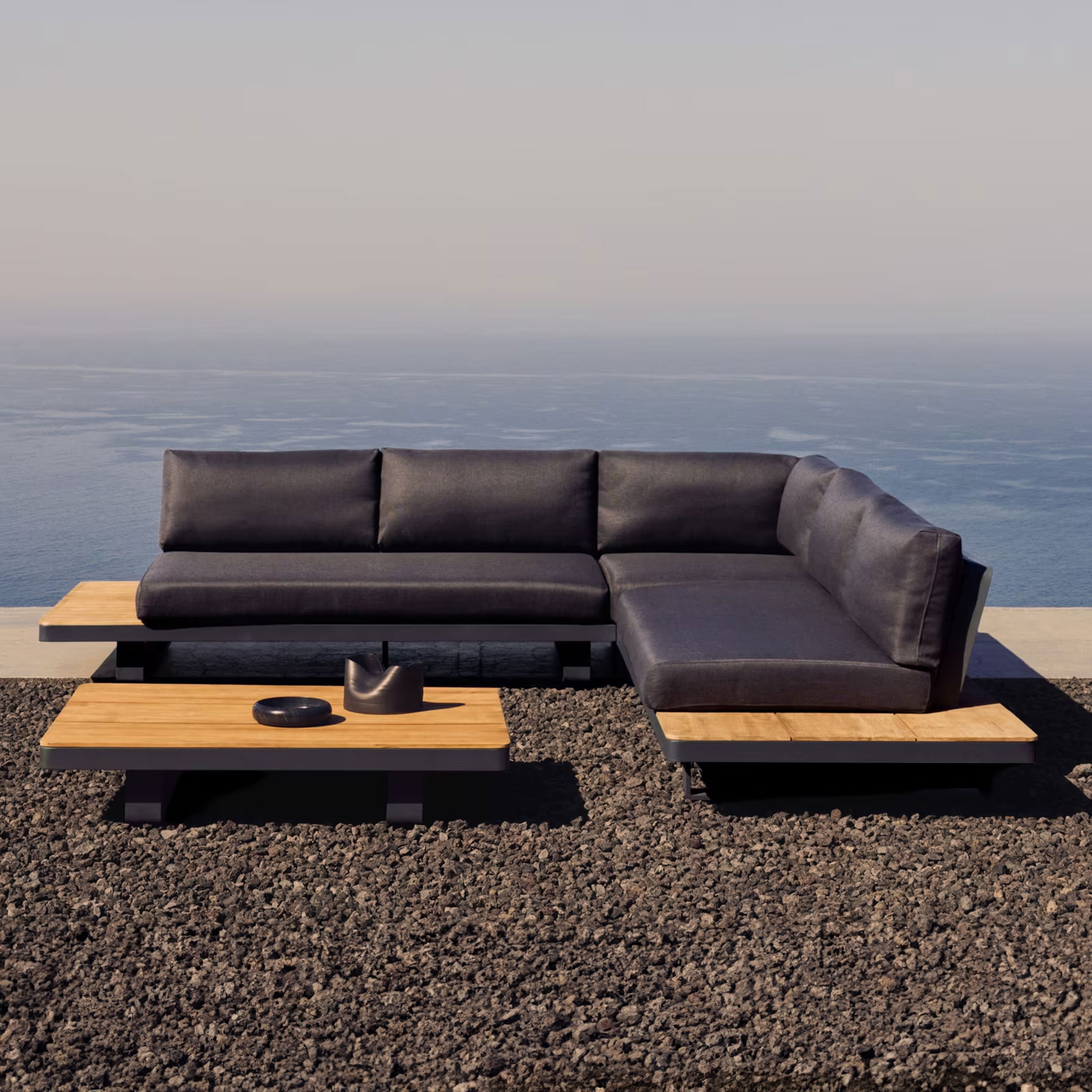 Kave Home 5-zits Loungeset Tosqueta Teakhout - Donkergrijs