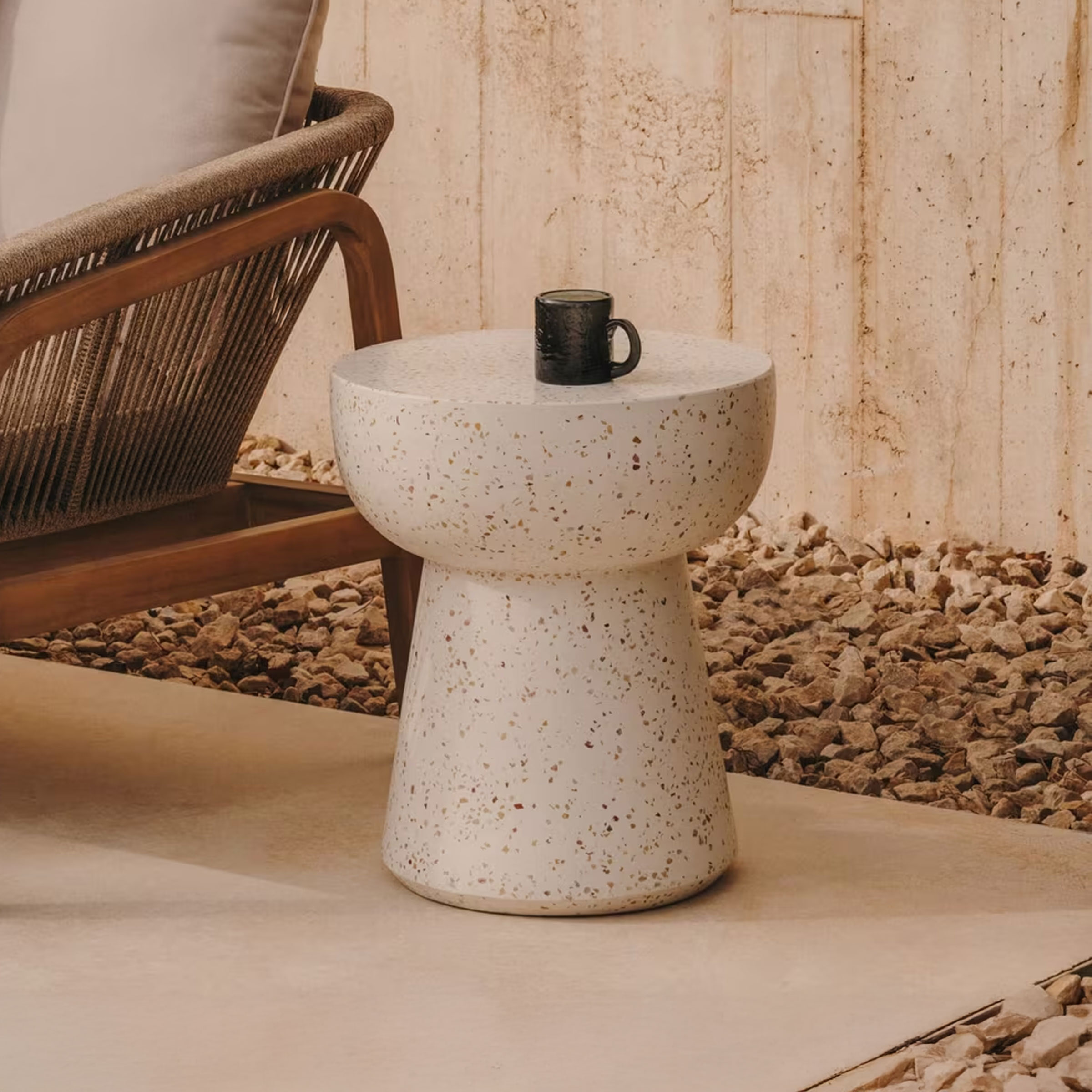 Kave Home Ronde Bijzettafel Pada Terrazzo, 40cm - Wit