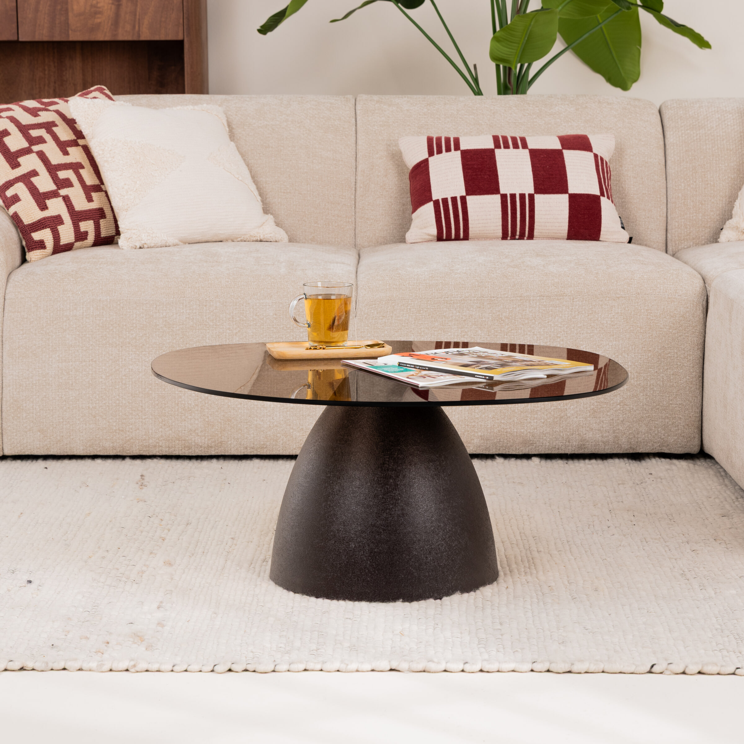 Sohome Organische Salontafel 'Jacky' Glas en gecoat staal, 86 x 76cm