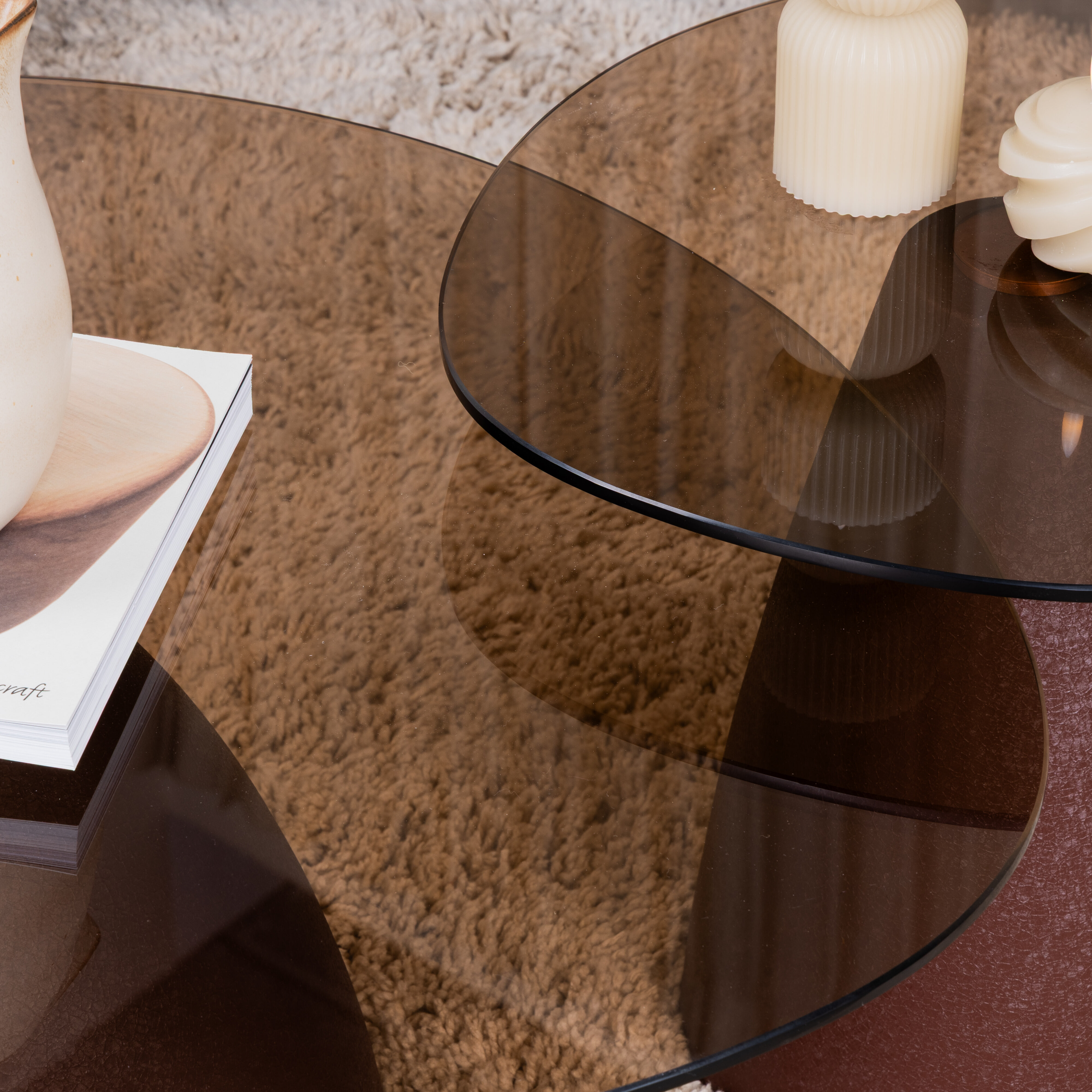 Sohome Organische Salontafel 'Jacky' Glas en gecoat staal, 86 x 76cm, kleur Burgundy