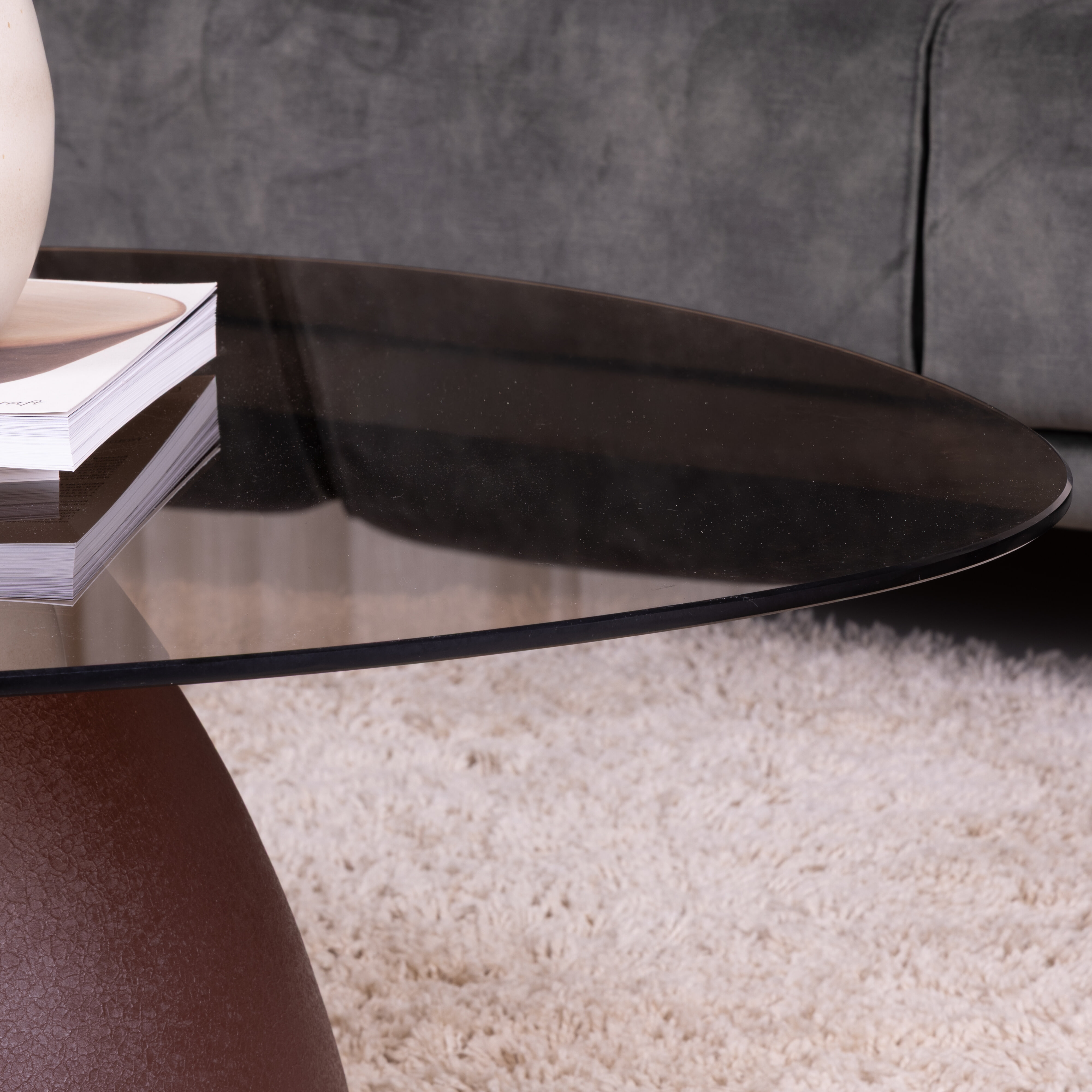 Sohome Organische Salontafel 'Jacky' Glas en gecoat staal, 86 x 76cm, kleur Burgundy