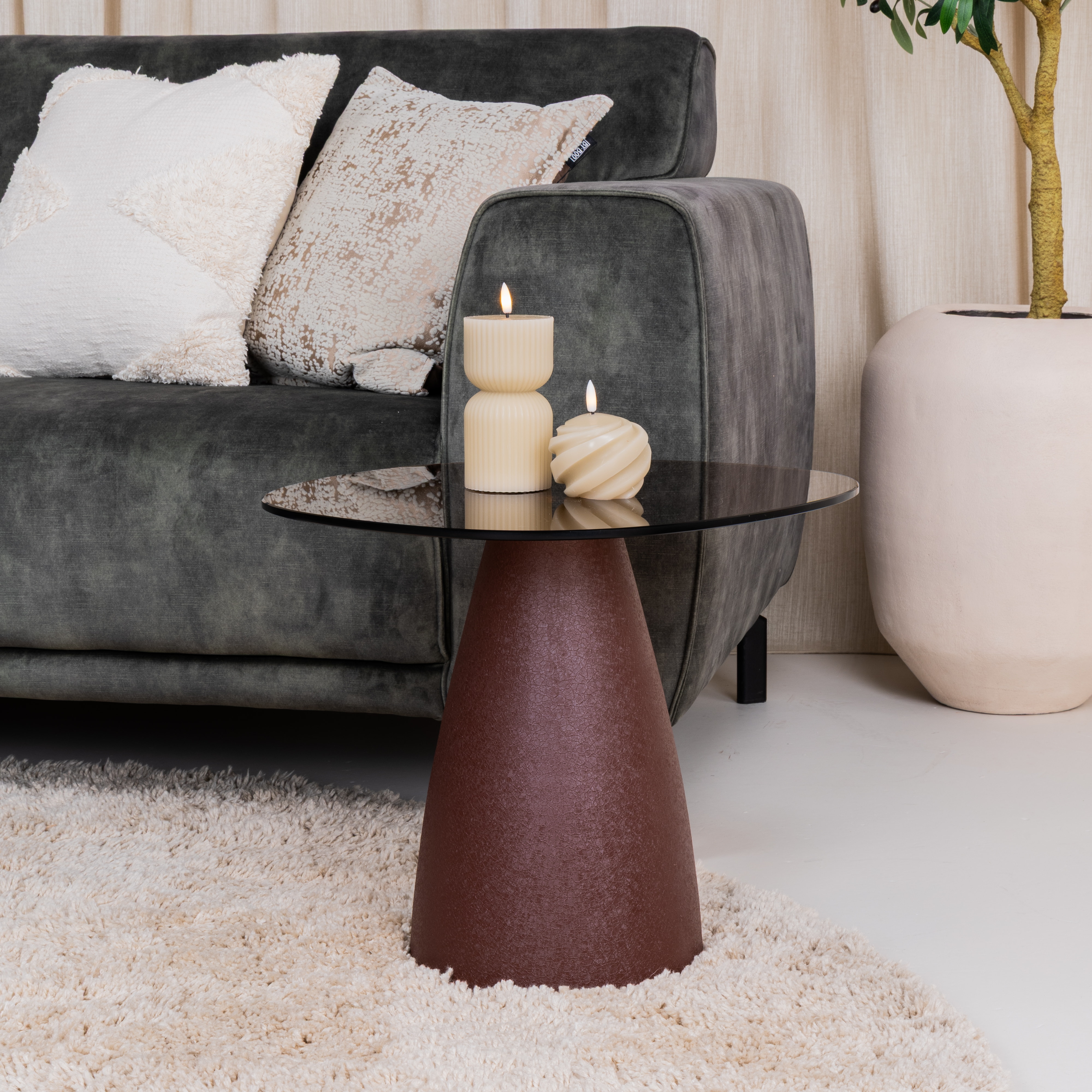 Sohome Bijzettafel Jacky Glas en gecoat staal, 50 x 43cm - Burgundy - Organisch
