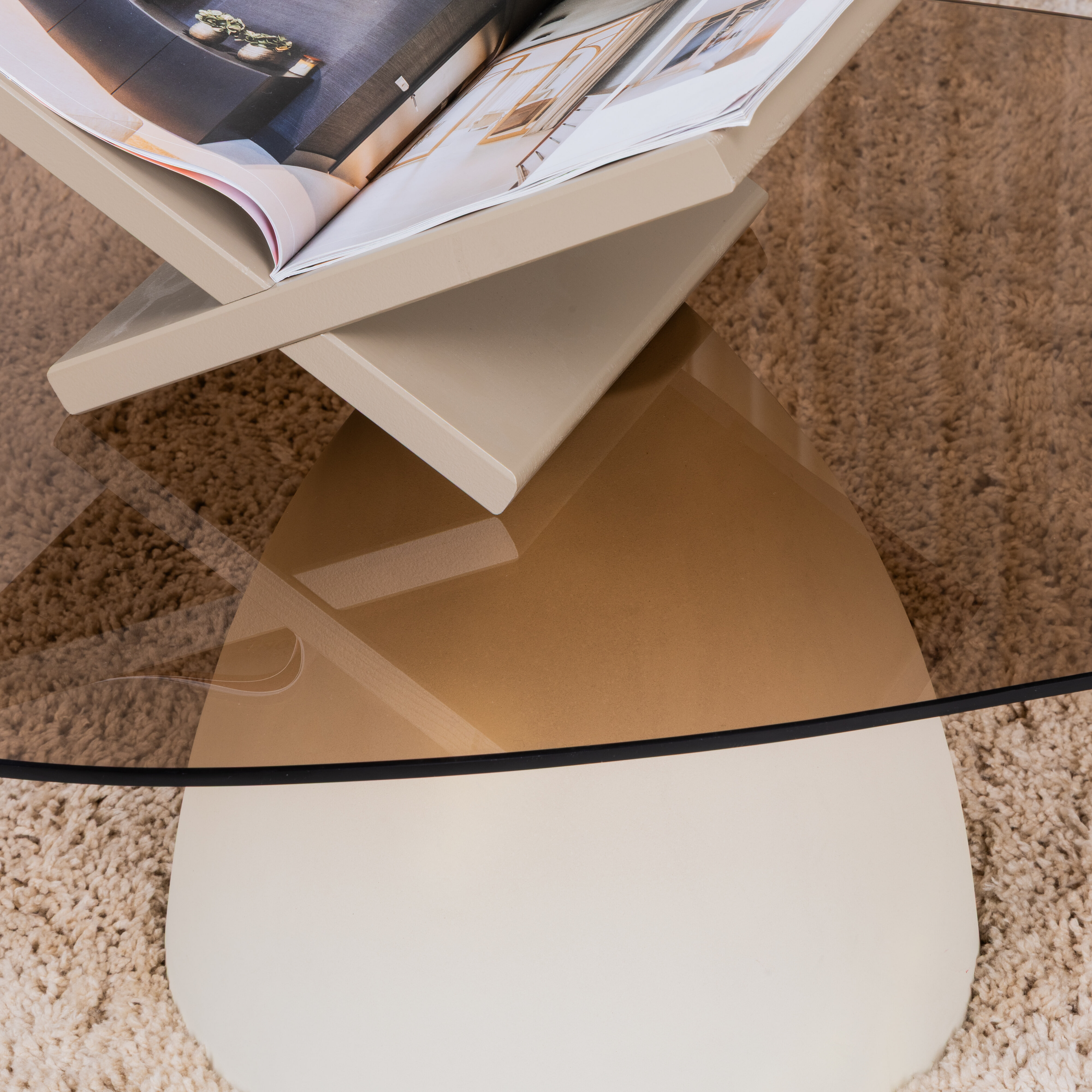 Sohome Organische Salontafel 'Jacky' Glas en betonlook, 110 x 65cm