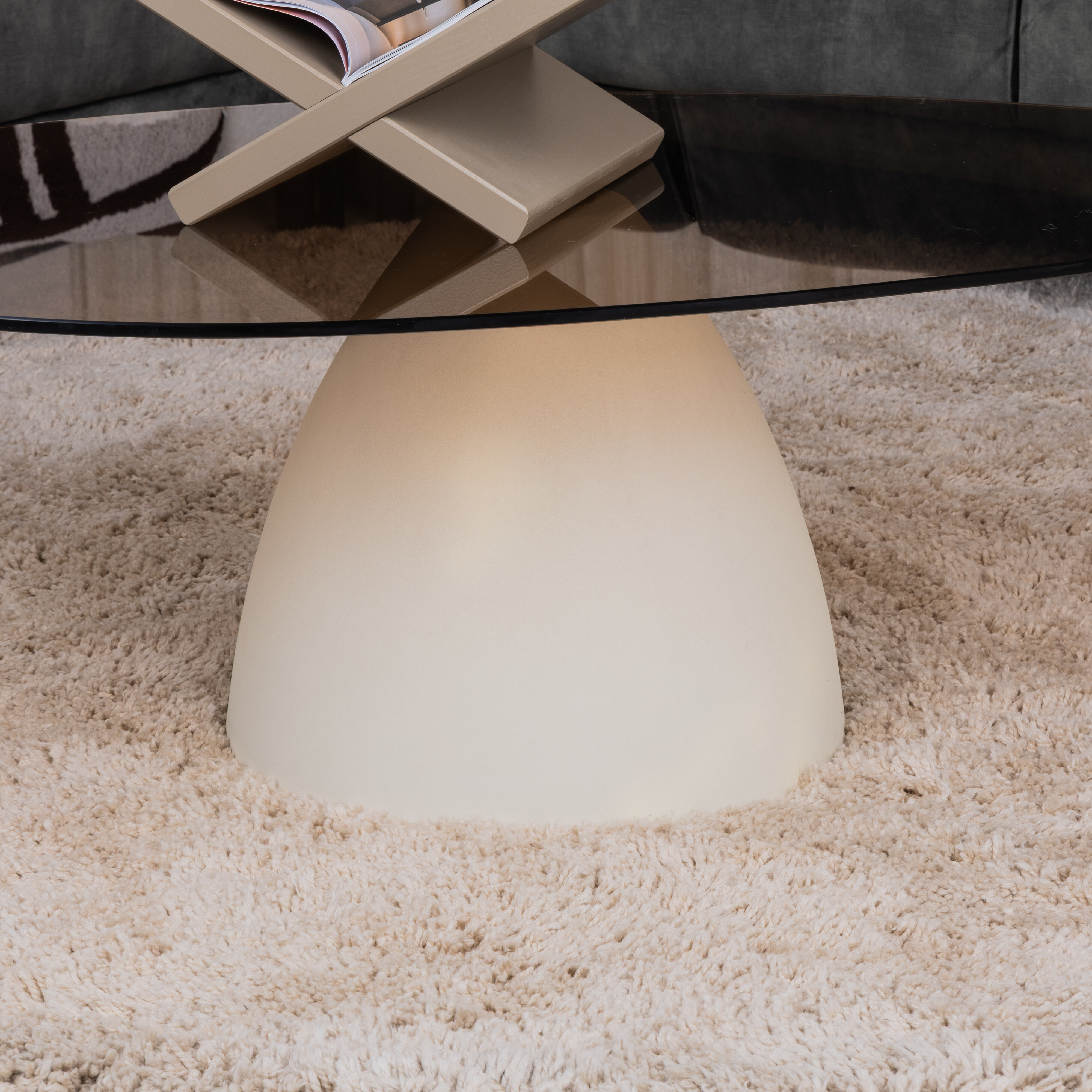 Sohome Organische Salontafel 'Jacky' Glas en betonlook, 110 x 65cm