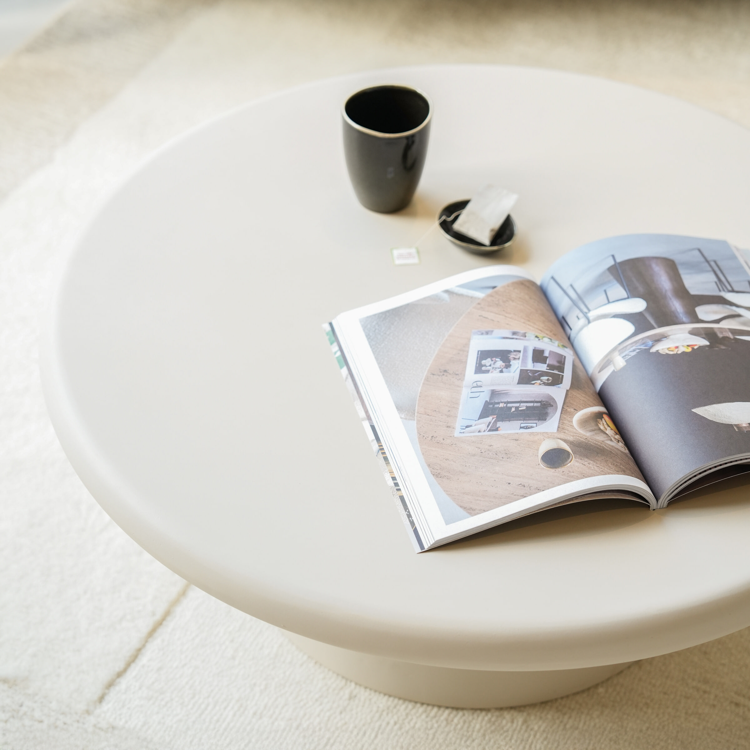 Eleonora Ronde Salontafel 'Jade' Magnesium oxide 80cm, kleur crème