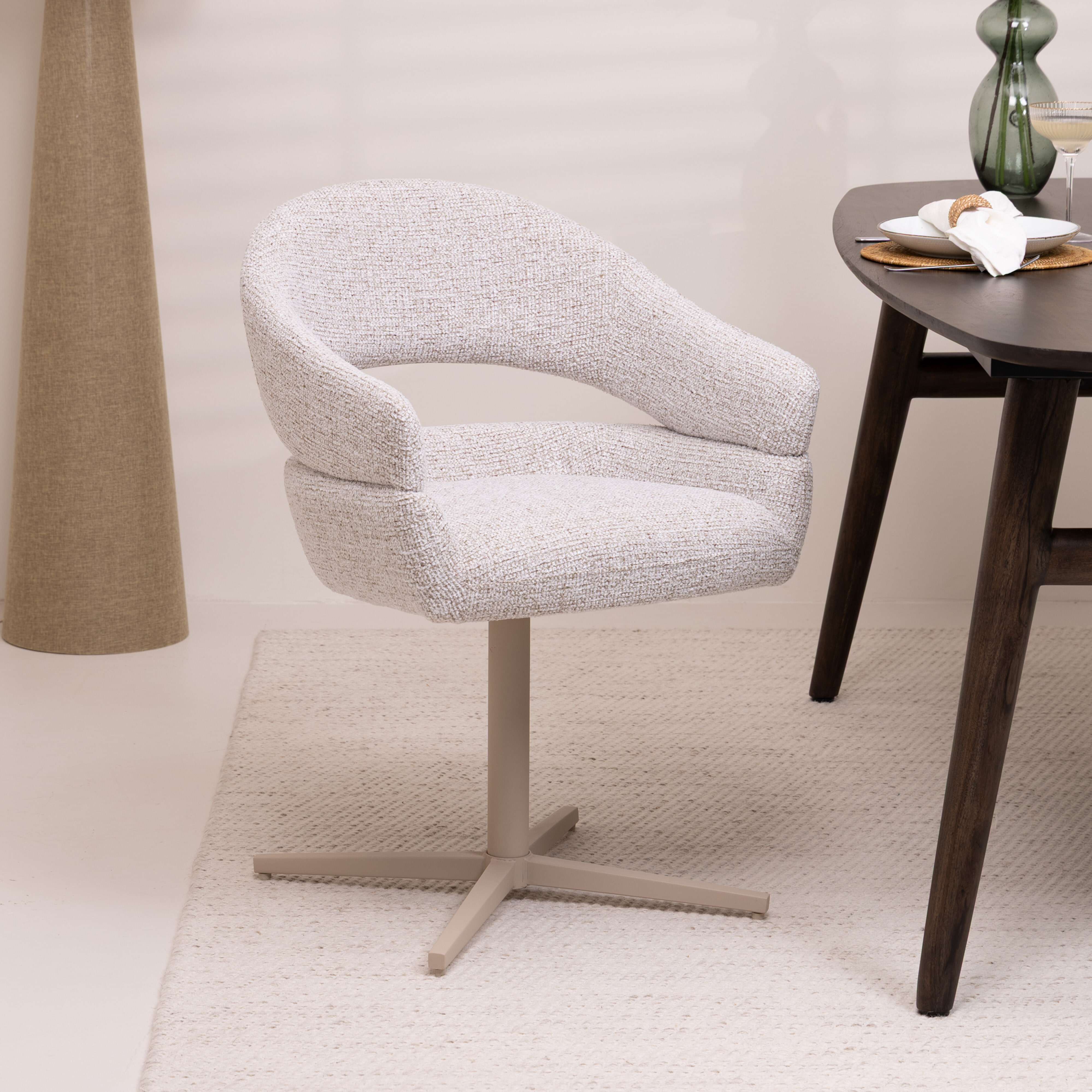 Livingfurn Draaibare Eetkamerstoel Jade Geweven stof - Naturel