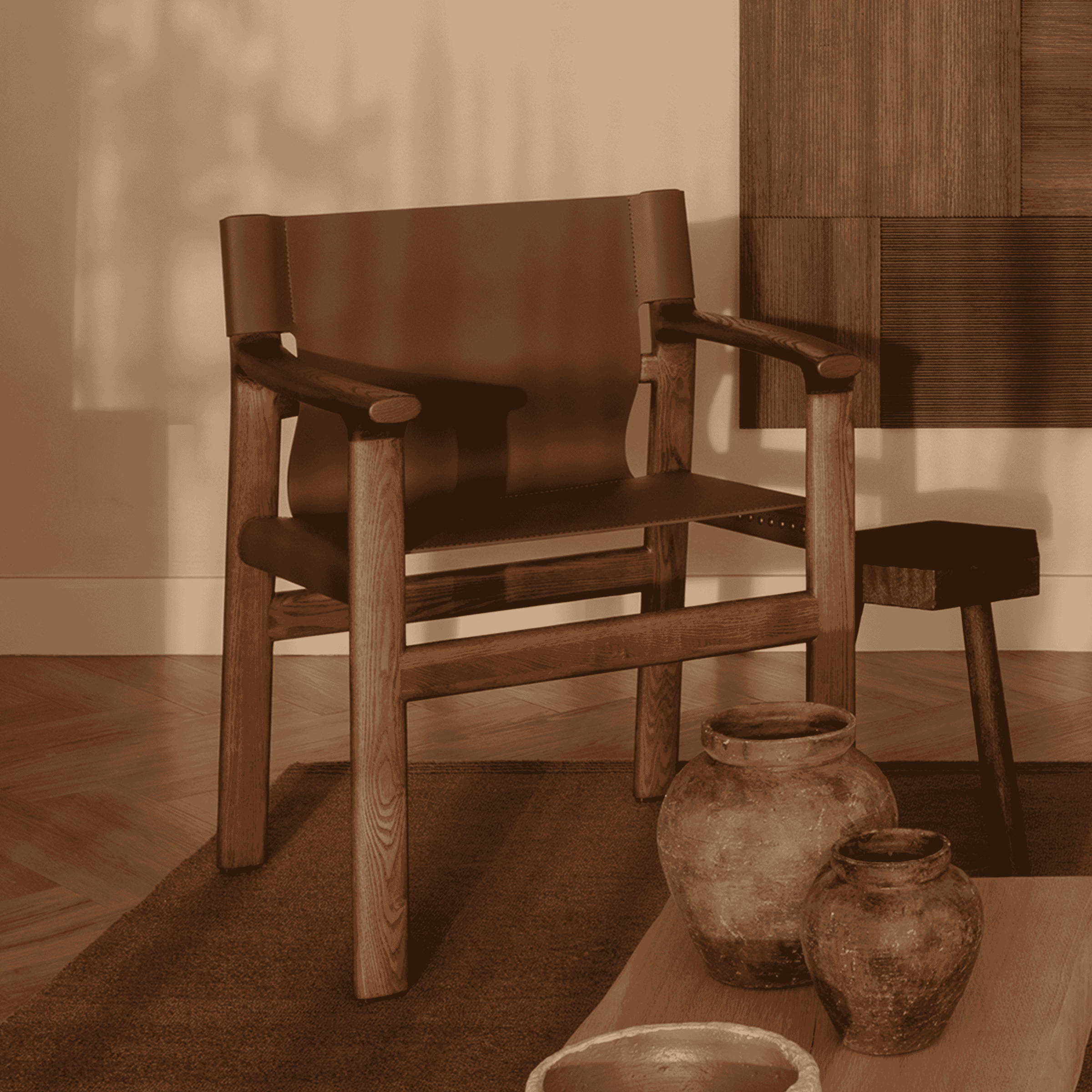 Kave Home Eetkamerstoel 'Jan' Leder en essenhout