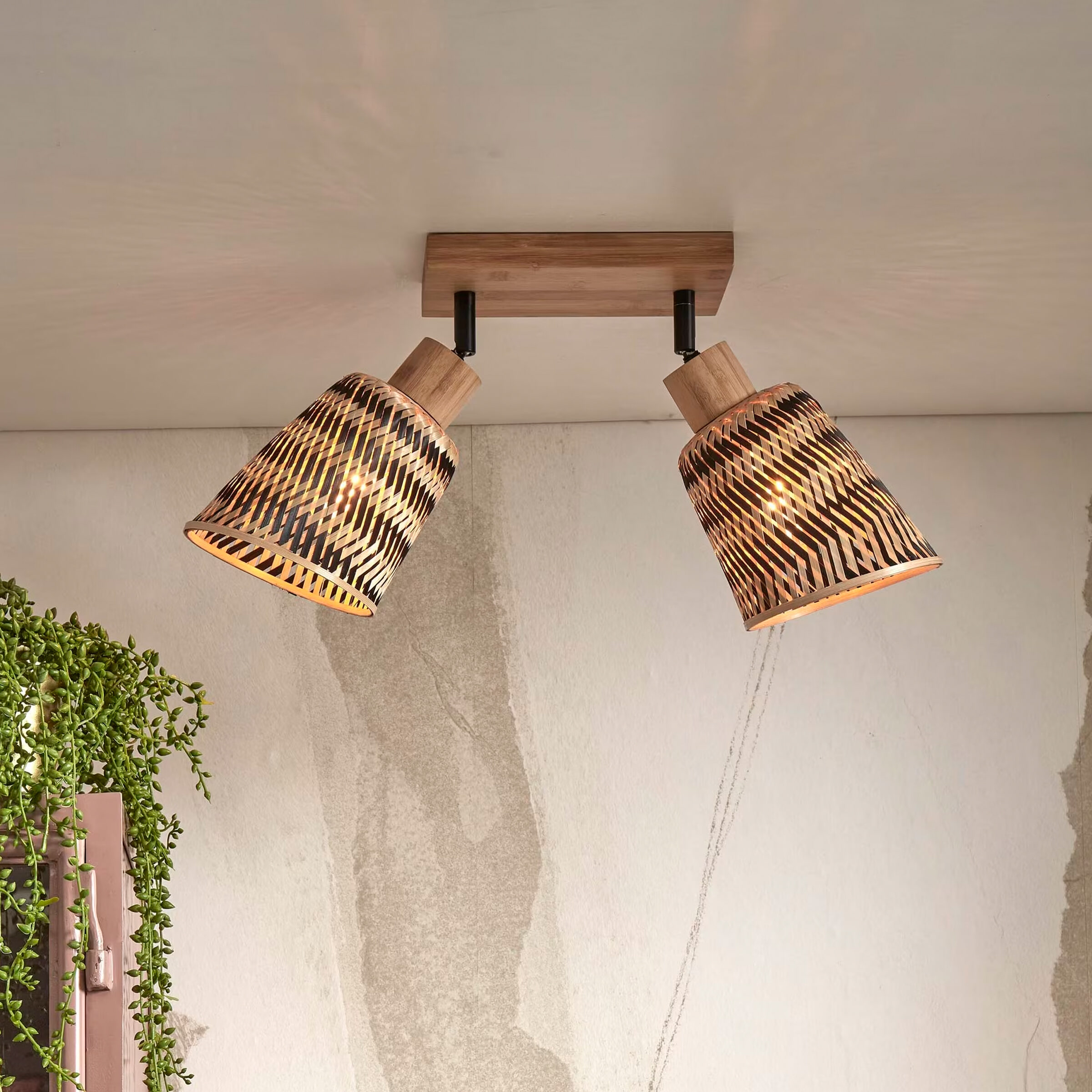 GOOD&MOJO Plafondlamp 'Java' 2-lamps, Bamboe, kleur Naturel/Zwart