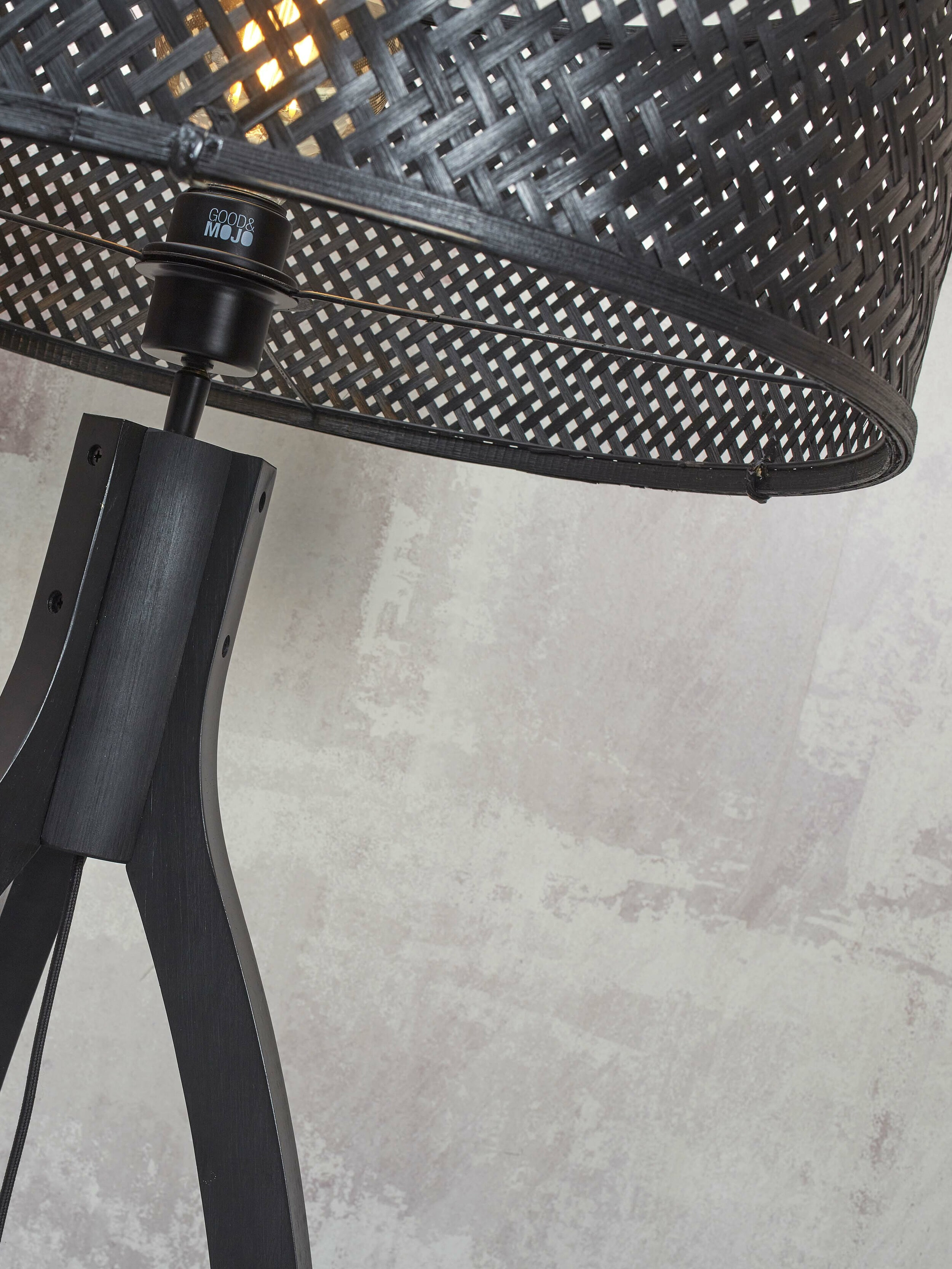GOOD&MOJO Vloerlamp 'Java' 3-poot, Bamboe, kleur Zwart