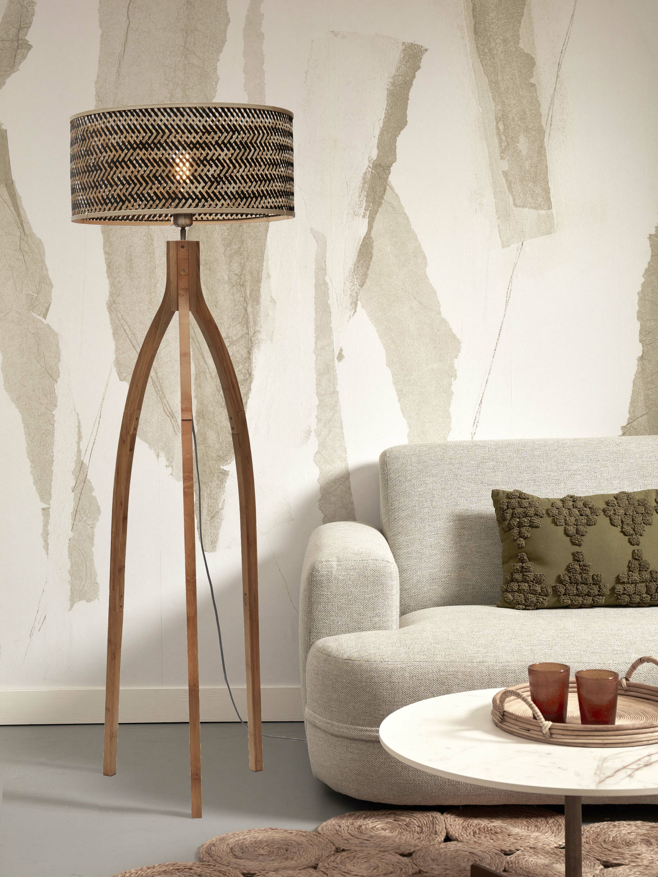 GOOD&MOJO Vloerlamp 'Java' 3-poot, Bamboe, kleur Naturel/Zwart