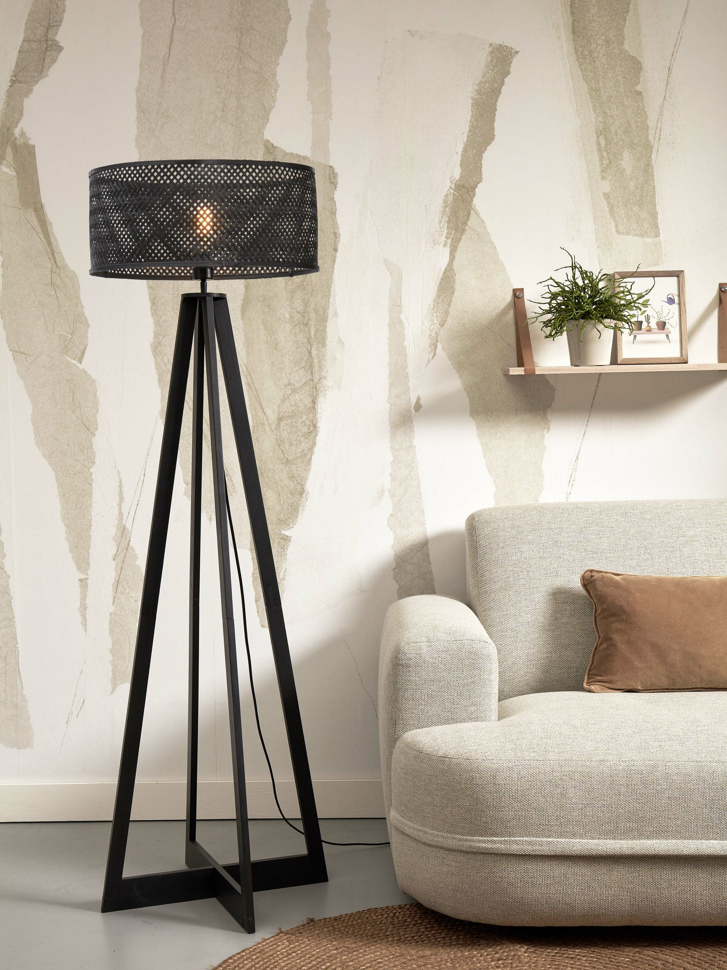 GOOD&MOJO Vloerlamp 'Java' 4-poot, Bamboe, kleur Zwart
