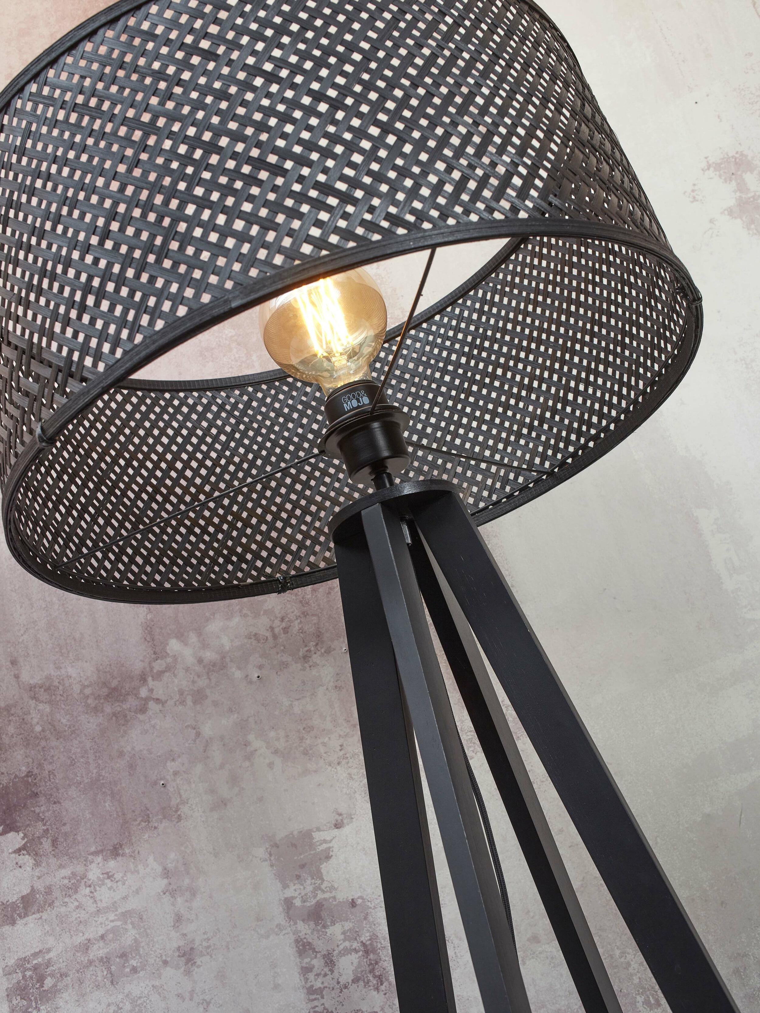 GOOD&MOJO Vloerlamp 'Java' 4-poot, Bamboe, kleur Zwart