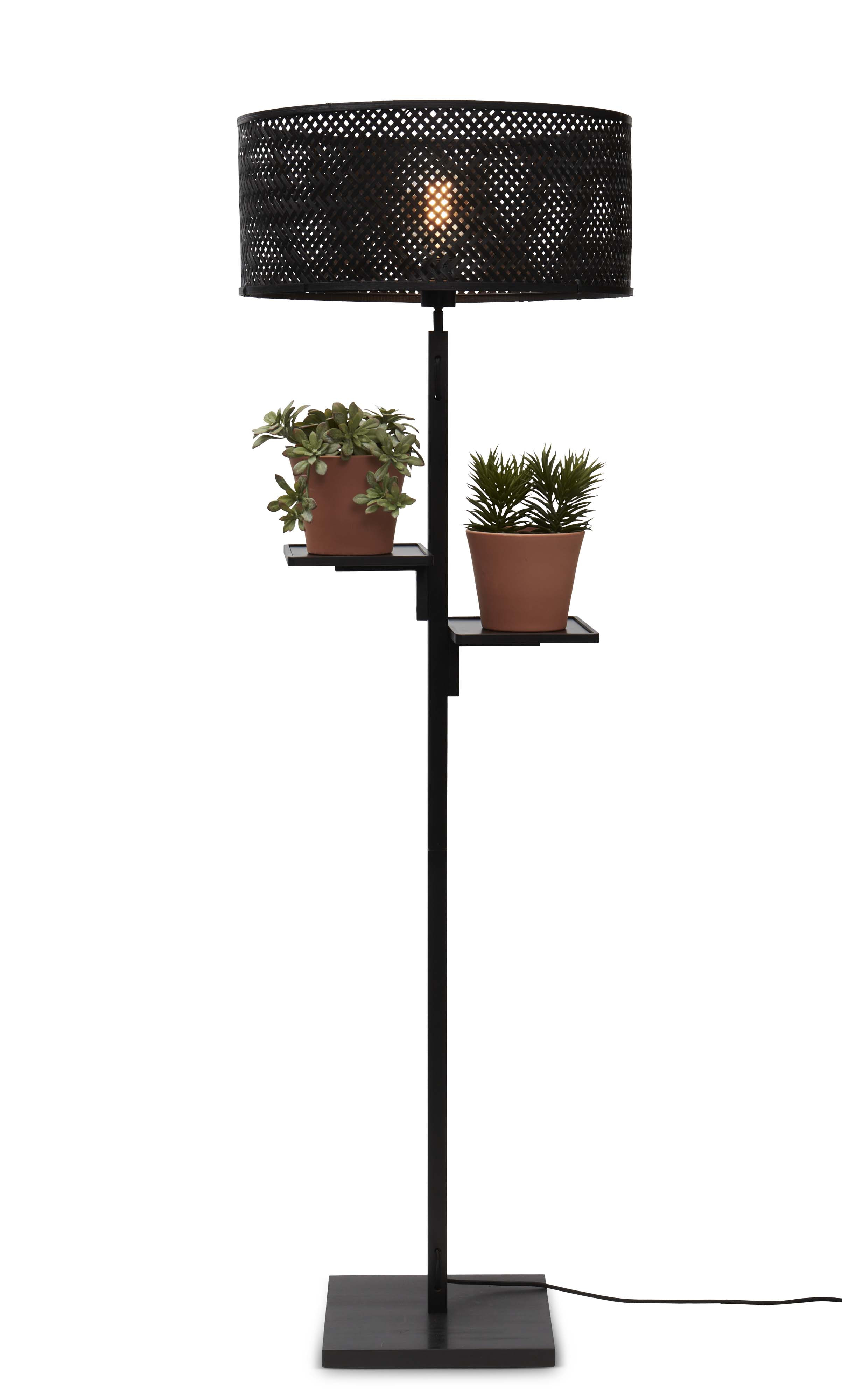 GOOD&MOJO Vloerlamp 'Java' Met 2 plankjes, Bamboe, 158cm, kleur Zwart