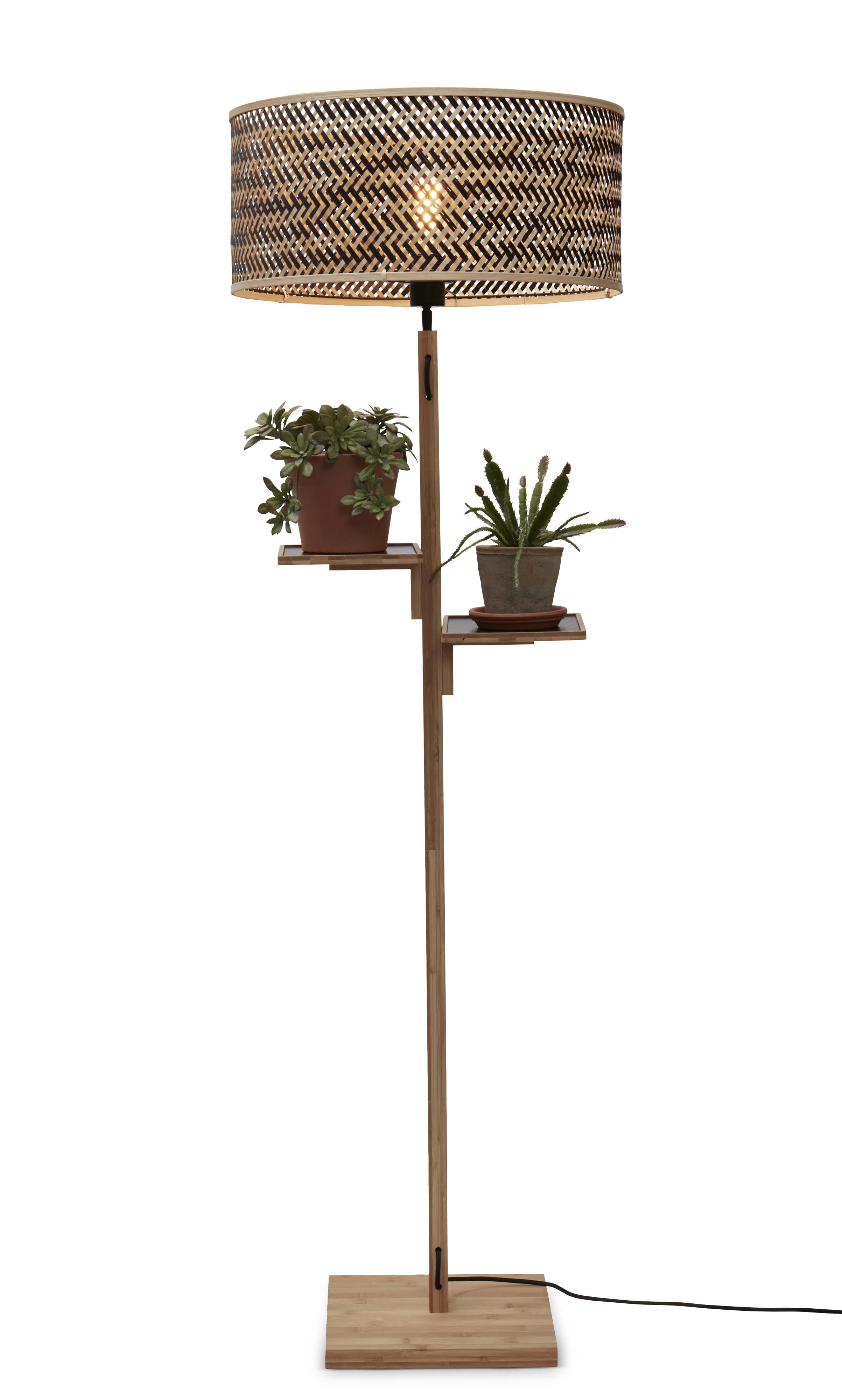 GOOD&MOJO Vloerlamp 'Java' Met 2 plankjes, Bamboe, 158cm, kleur Naturel/Zwart