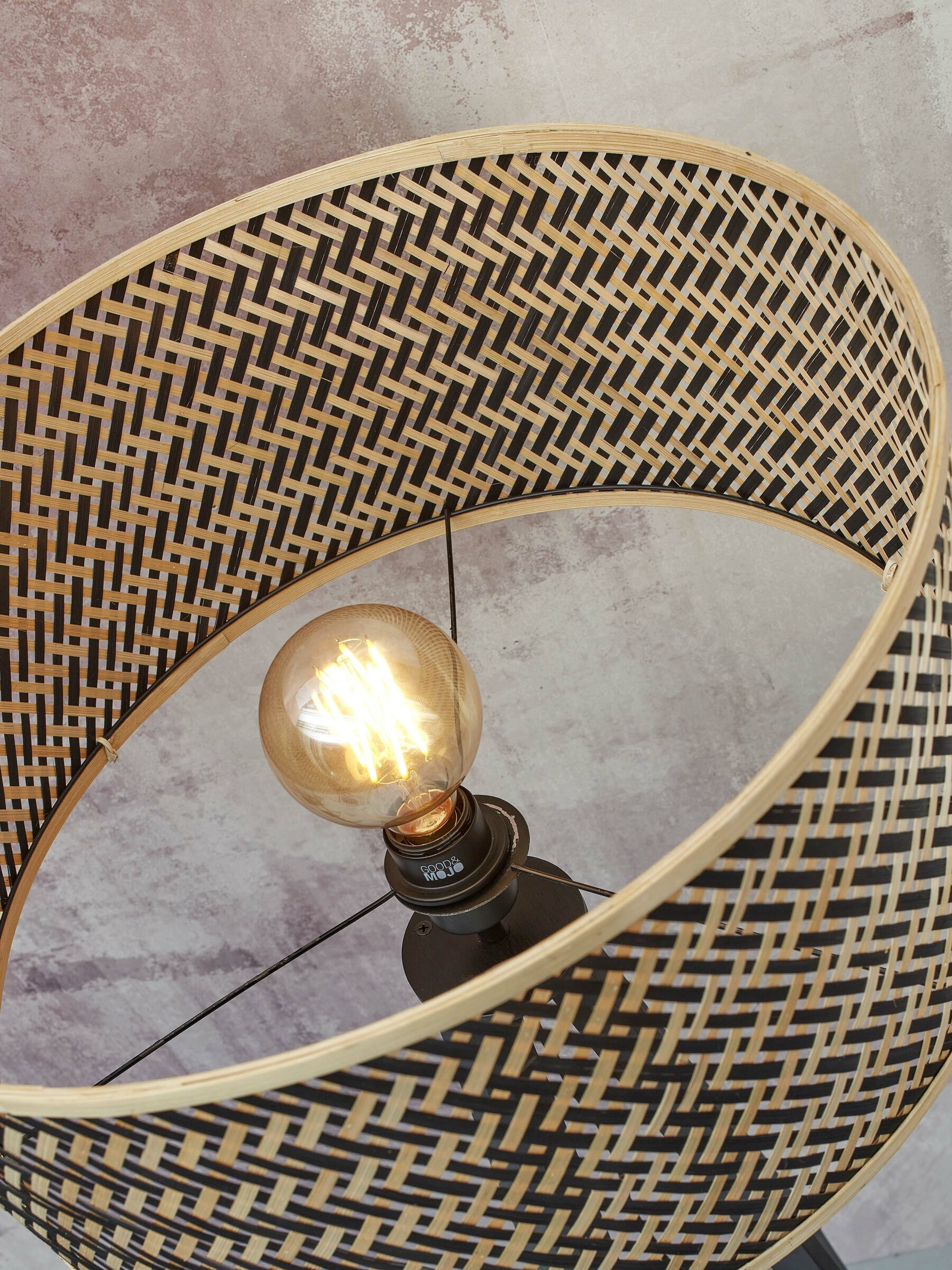 GOOD&MOJO Vloerlamp 'Java' Met 2 plankjes, Bamboe, 158cm, kleur Naturel/Zwart