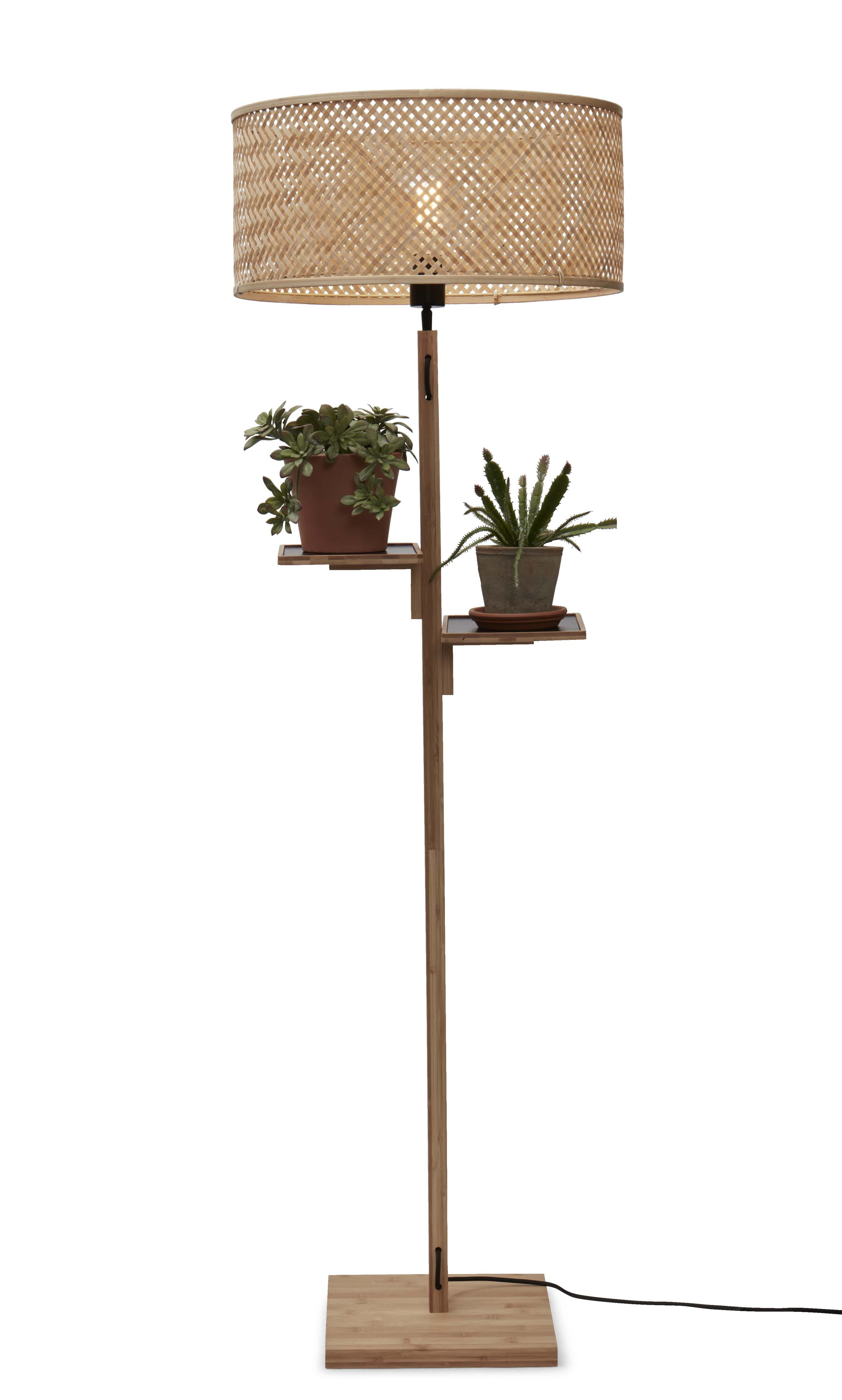 GOOD&MOJO Vloerlamp 'Java' Met 2 plankjes, Bamboe, 158cm, kleur Naturel