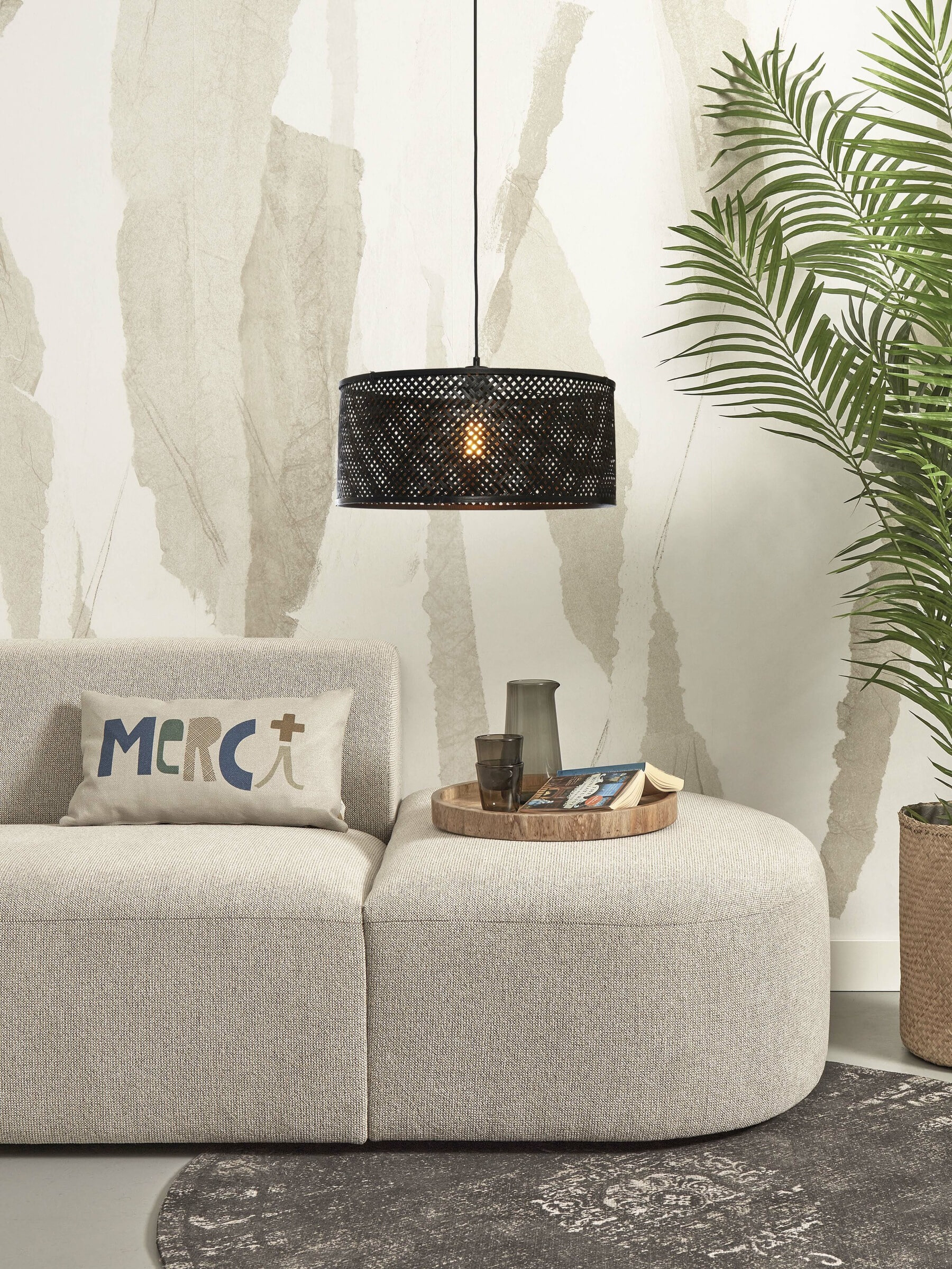 GOOD&MOJO Hanglamp 'Java' Bamboe, 50cm, kleur Zwart