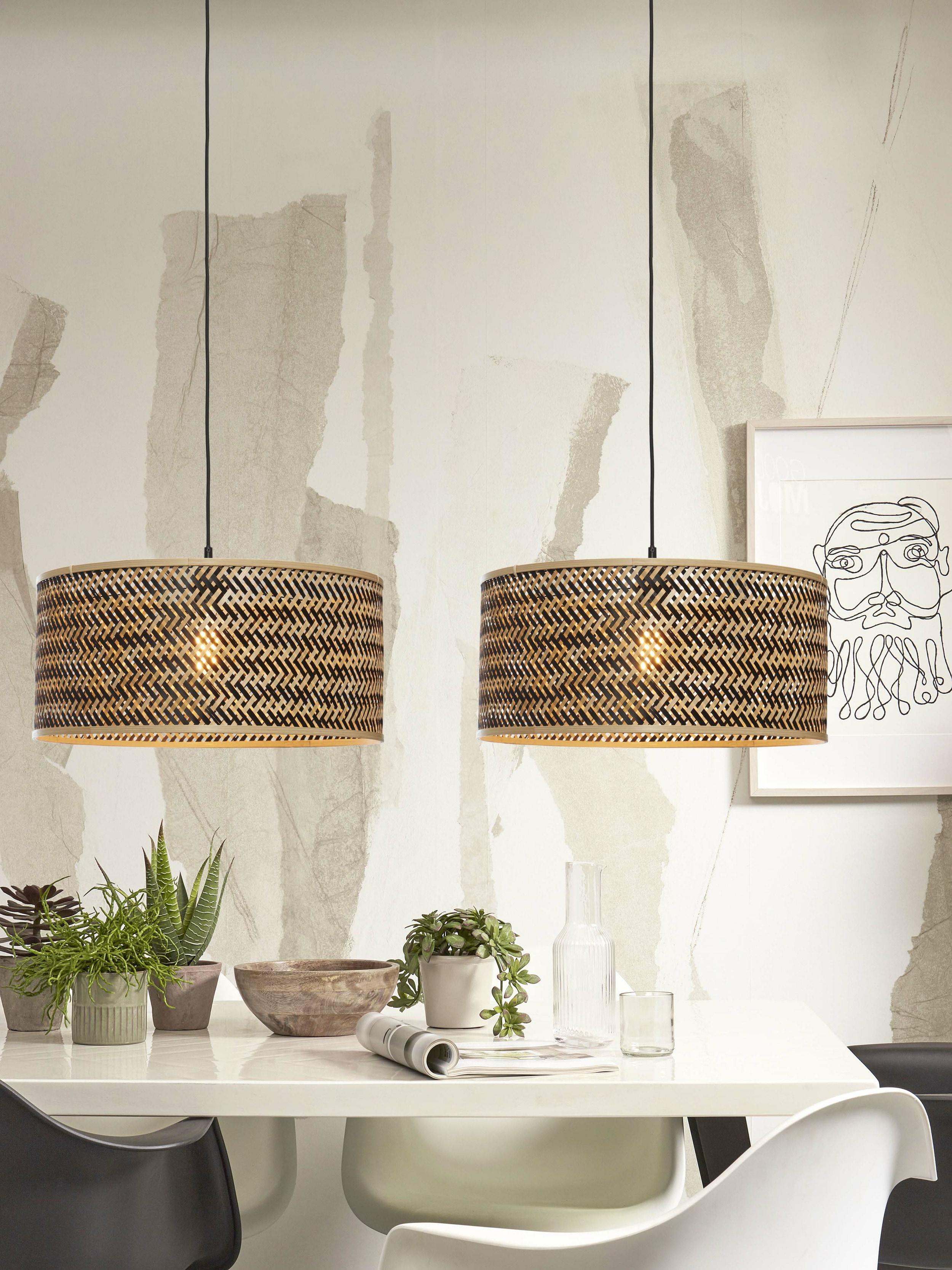 GOOD&MOJO Hanglamp 'Java' Bamboe, 50cm, kleur Naturel/Zwart