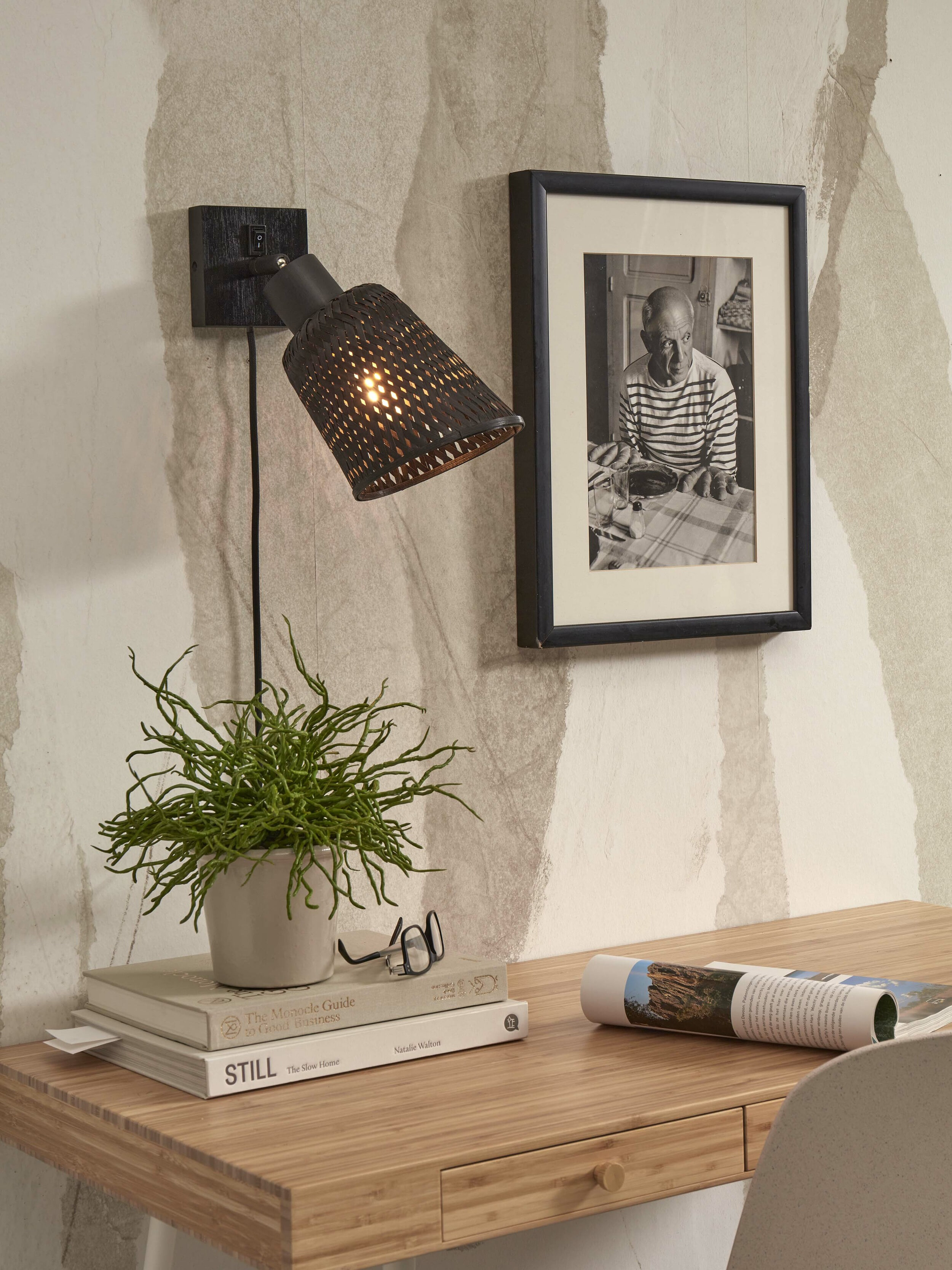GOOD&MOJO Wandlamp 'Java' Bamboe, kleur Zwart