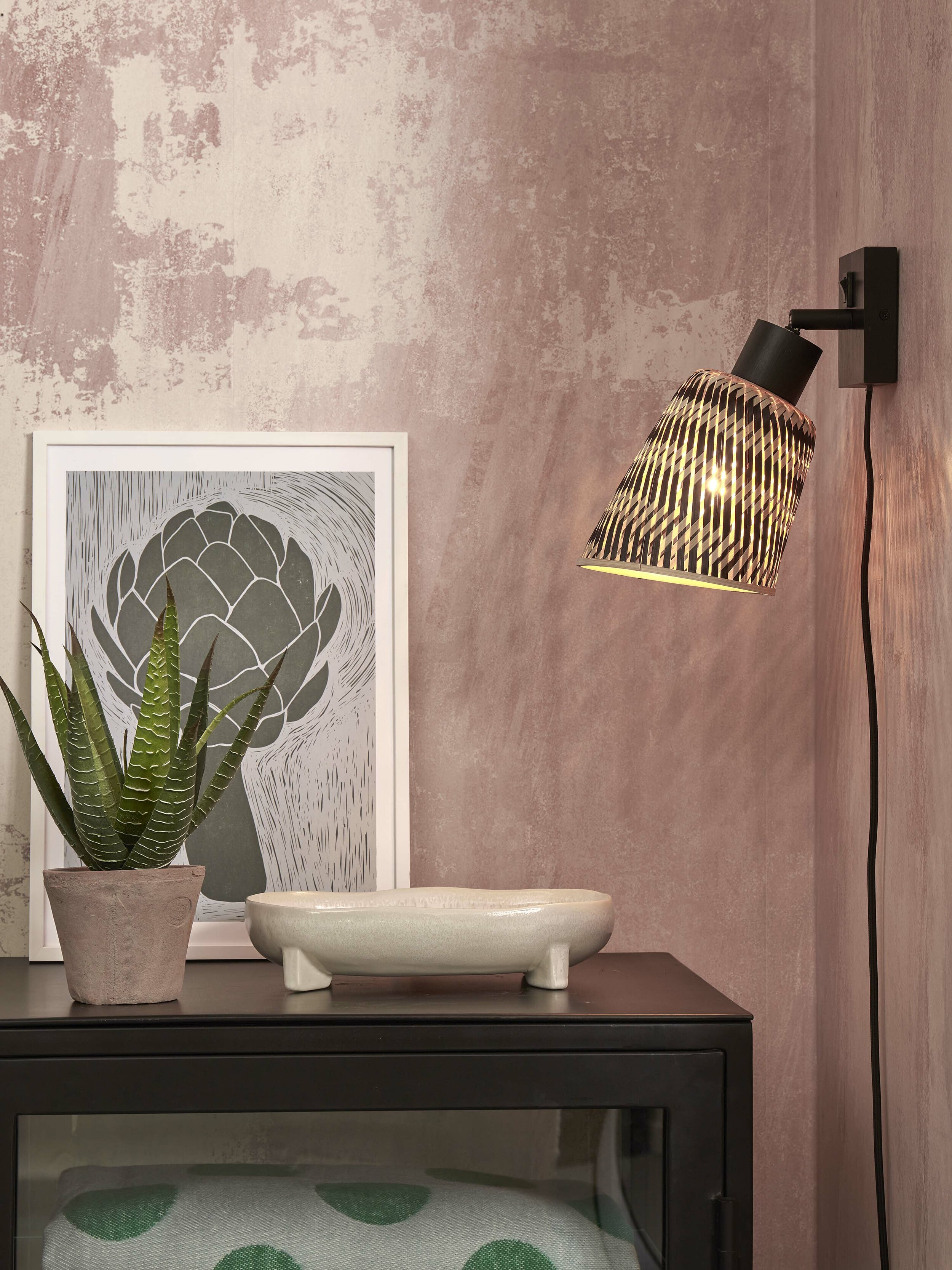 GOOD&MOJO Wandlamp 'Java' Bamboe, kleur Zwart/Naturel