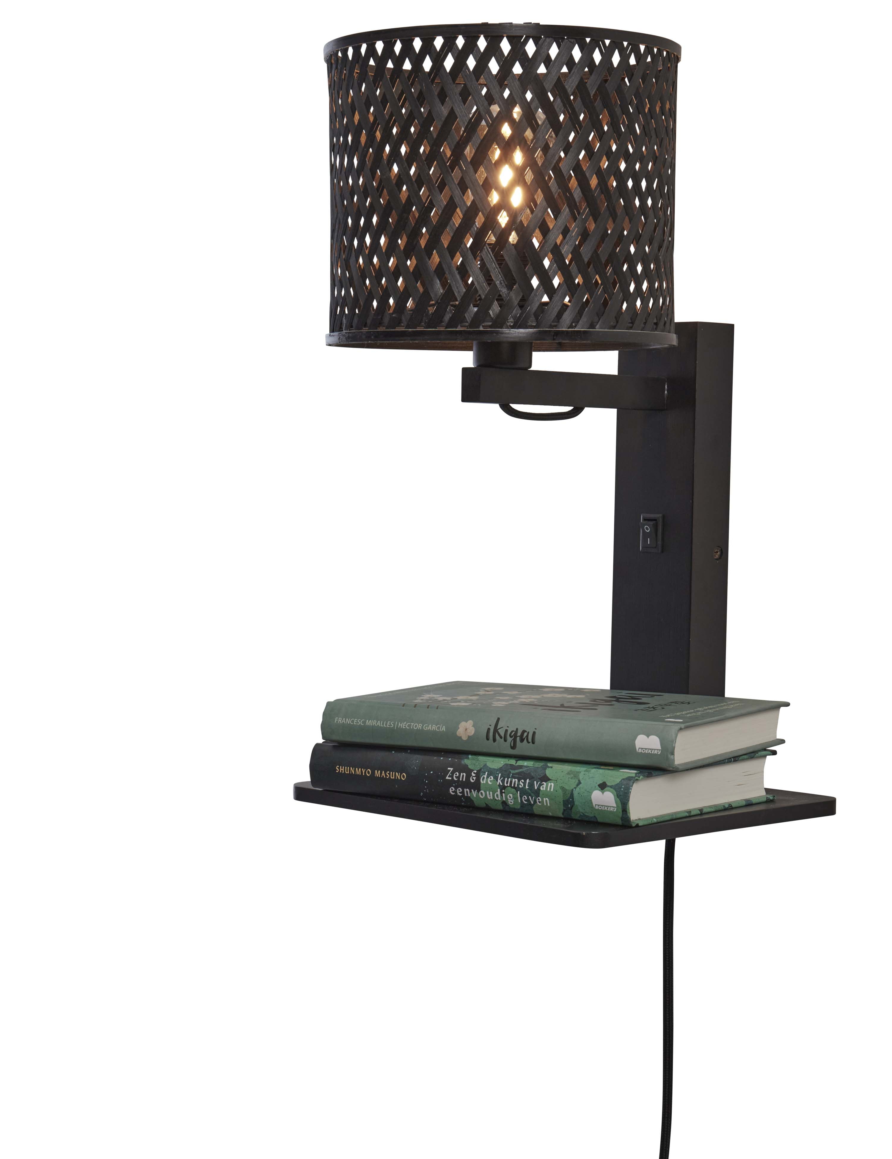 GOOD&MOJO Wandlamp 'Java' Met plankje, Bamboe, kleur Zwart