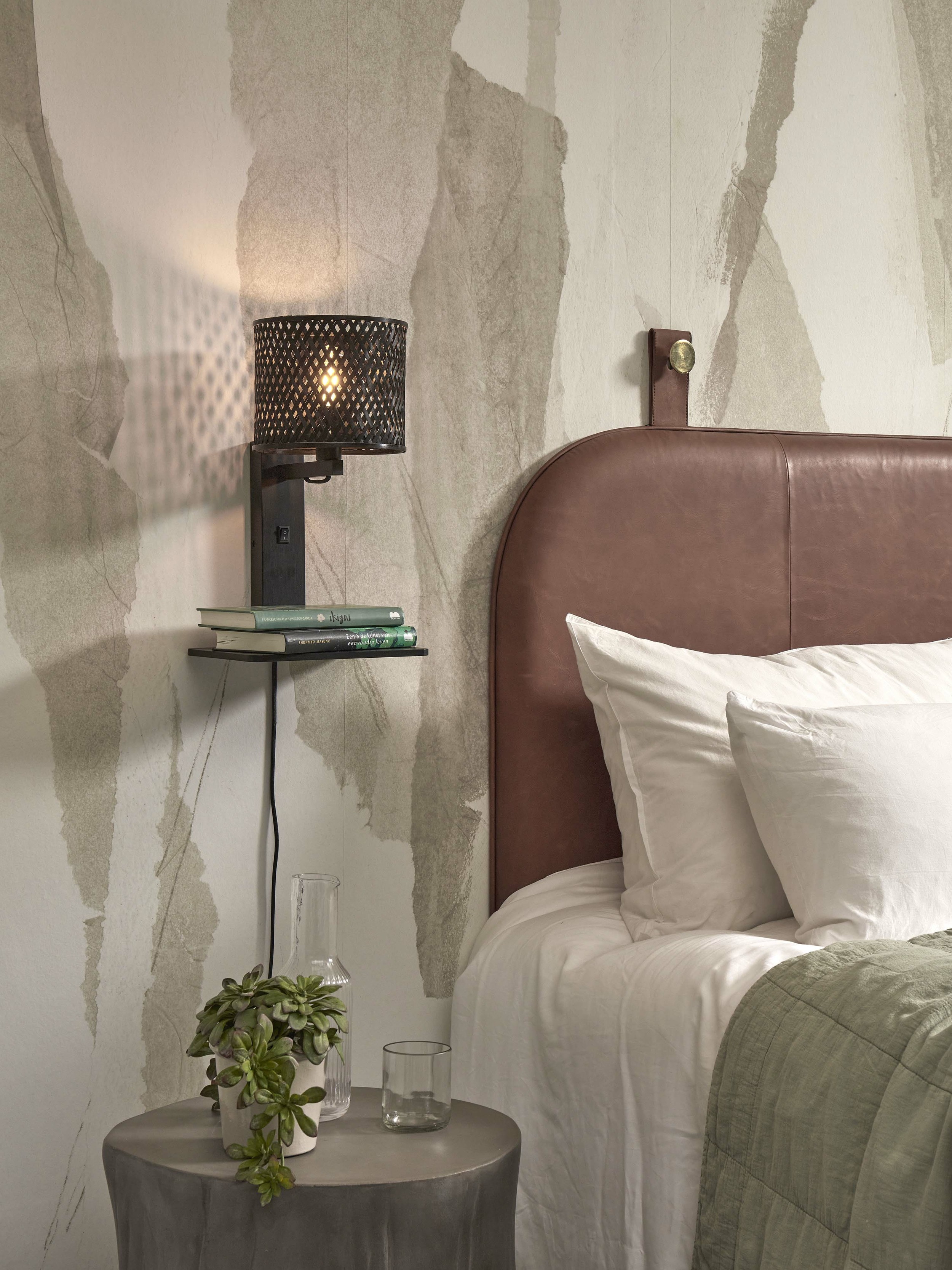 GOOD&MOJO Wandlamp 'Java' Met plankje, Bamboe, kleur Zwart