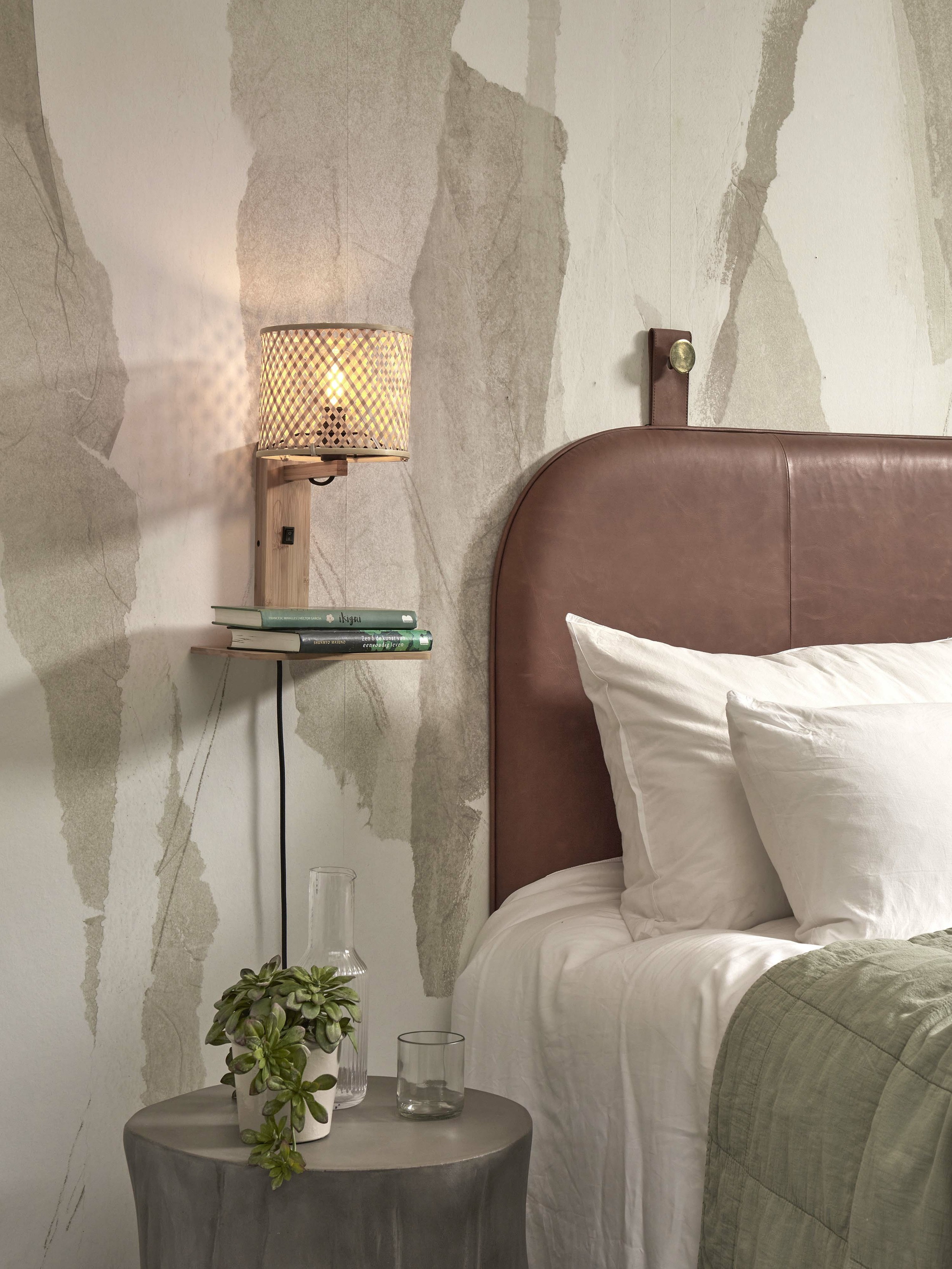 GOOD&MOJO Wandlamp 'Java' Met plankje, Bamboe, kleur Naturel