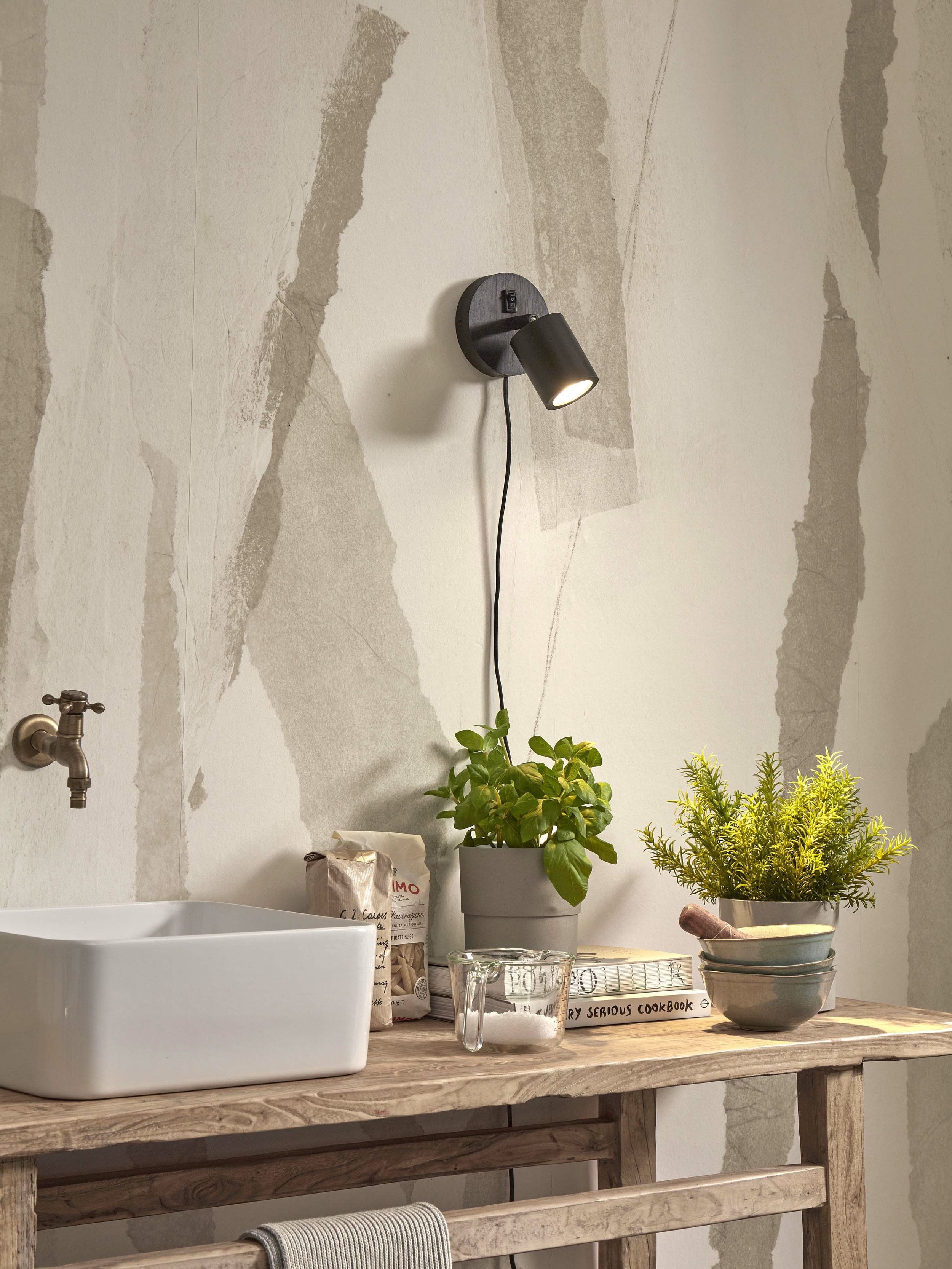 GOOD&MOJO Wandlamp 'Java' Spot, Bamboe, kleur Zwart
