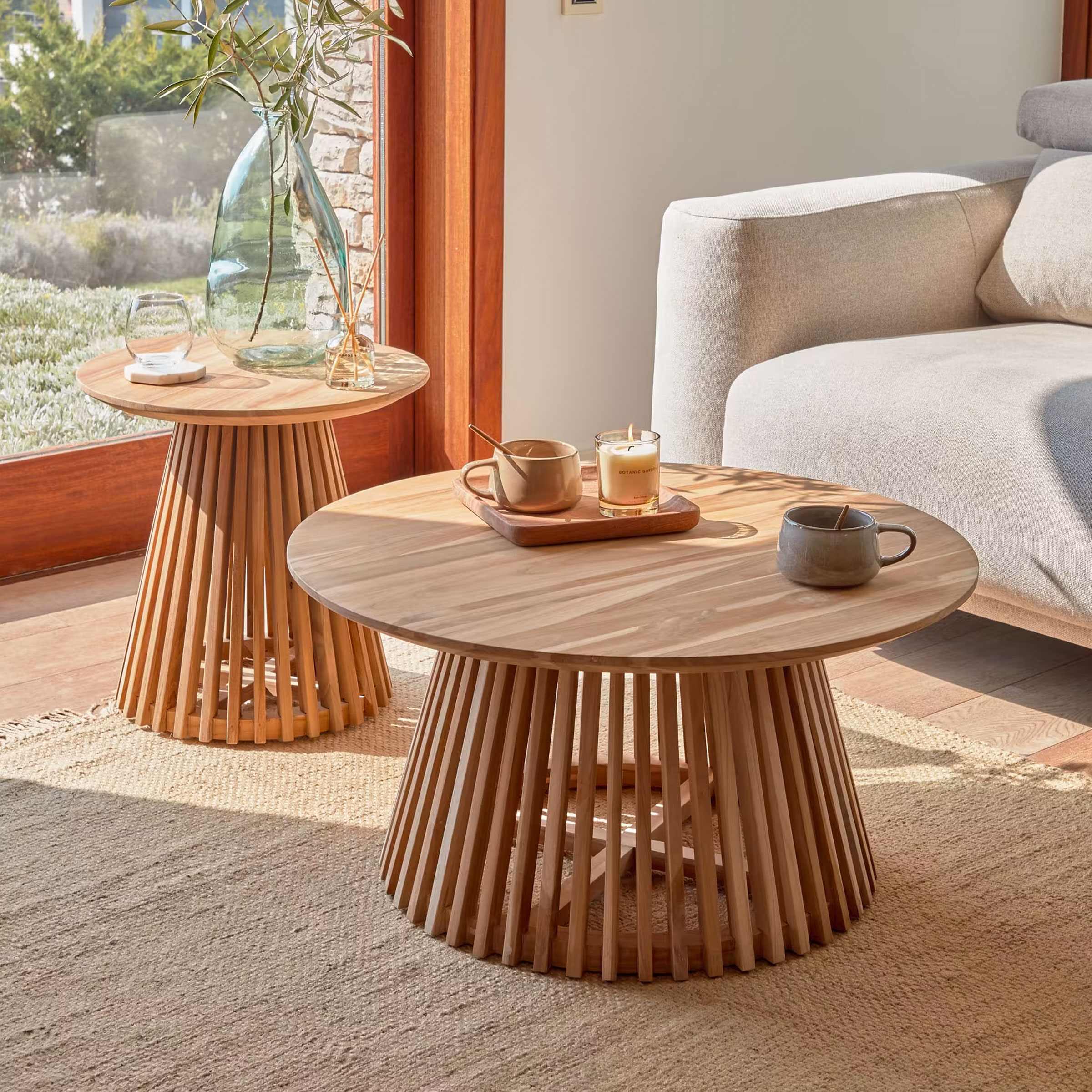 Kave Home Salontafel Jeanette Set van 2 stuks Teakhout - Naturel - Rond