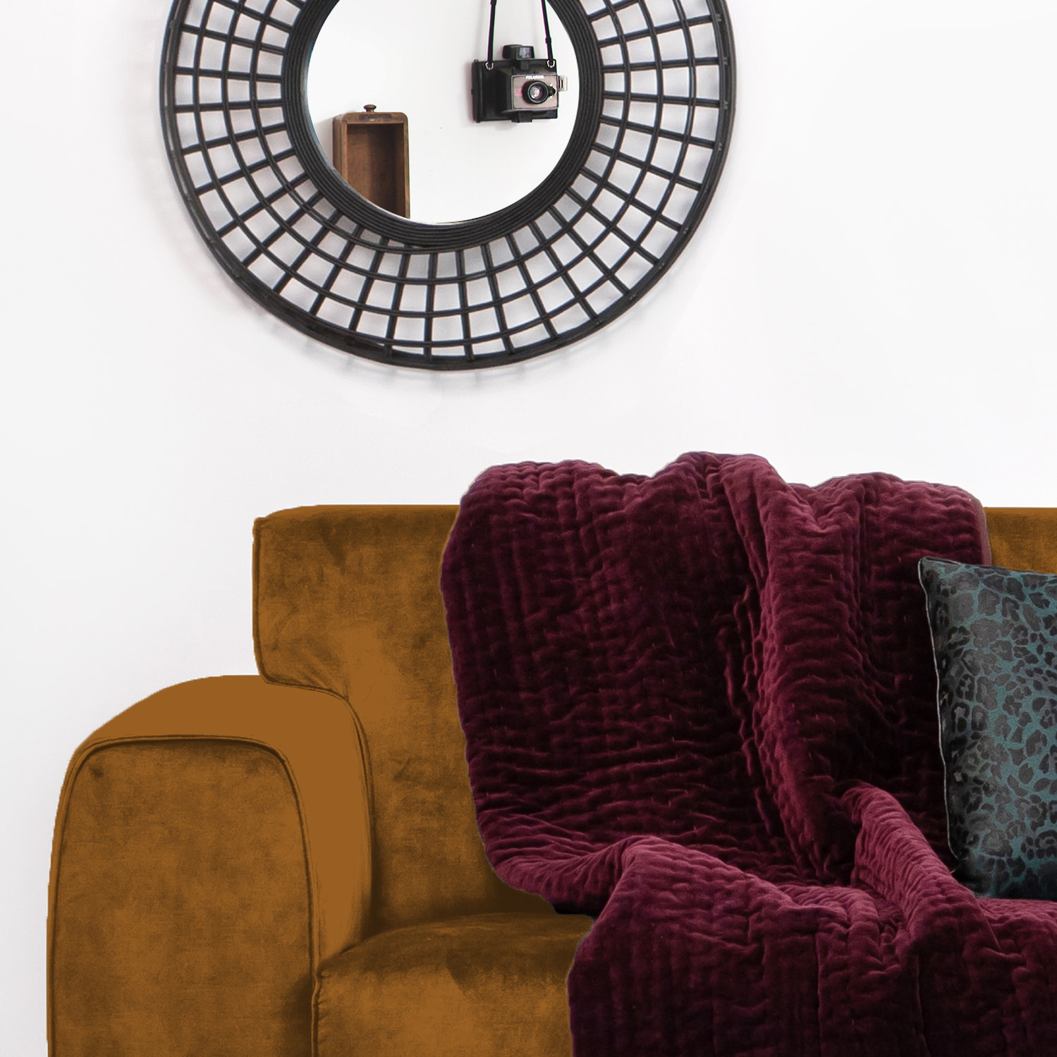 Sohome 3-zits Bank 'Jill' Velvet, kleur cognac