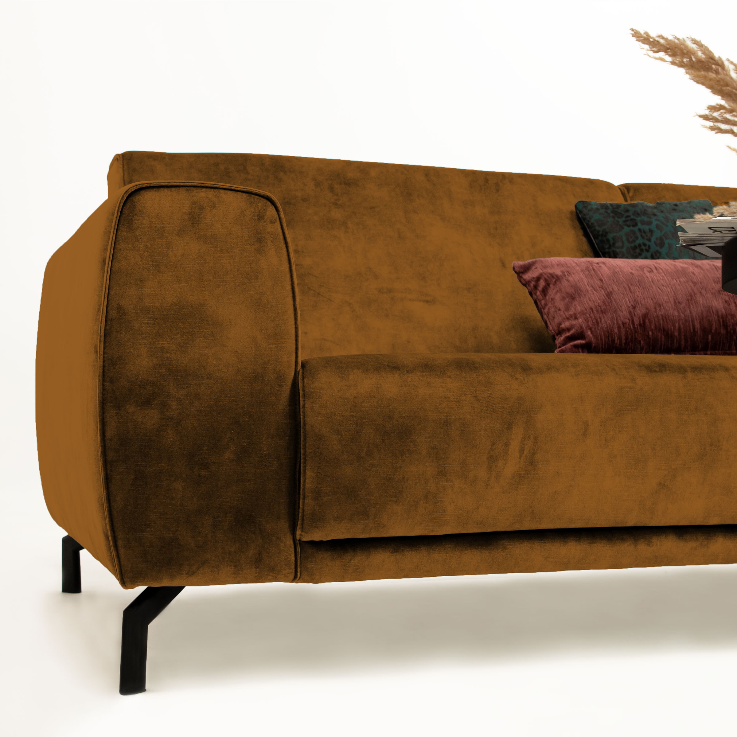 Sohome 4-zits Bank 'Jill' Velvet, kleur cognac