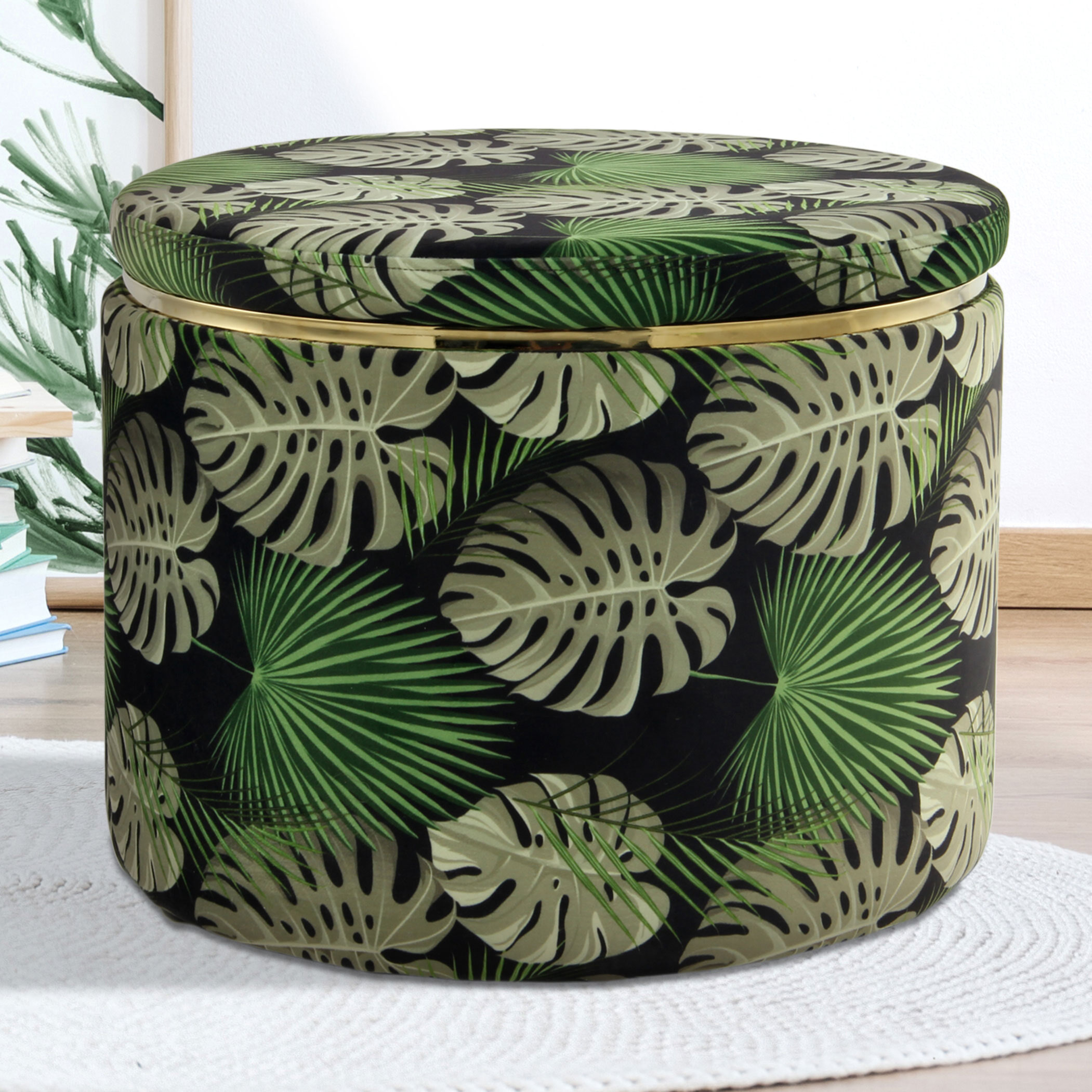 Kayoom Poef 'Leaf' 53cm, met deksel Kayoom Poef 'Leaf' 53cm, met deksel