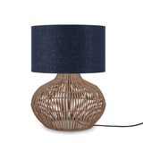 GOOD&MOJO Tafellamp 'Kalahari' Rotan en linnen, 48cm, kleur Naturel/Denimblauw