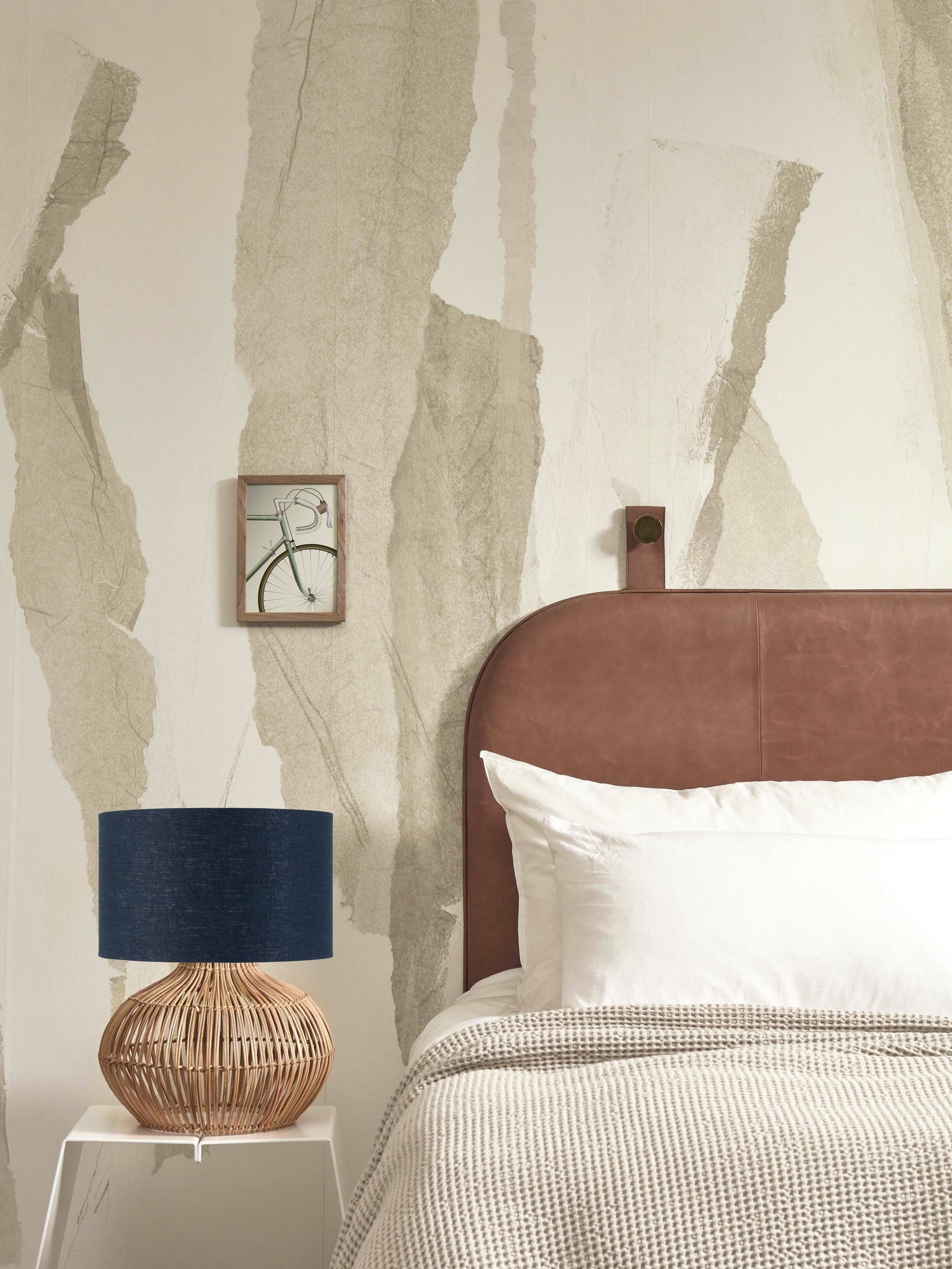 GOOD&MOJO Tafellamp 'Kalahari' Rotan en linnen, 48cm, kleur Naturel/Denimblauw