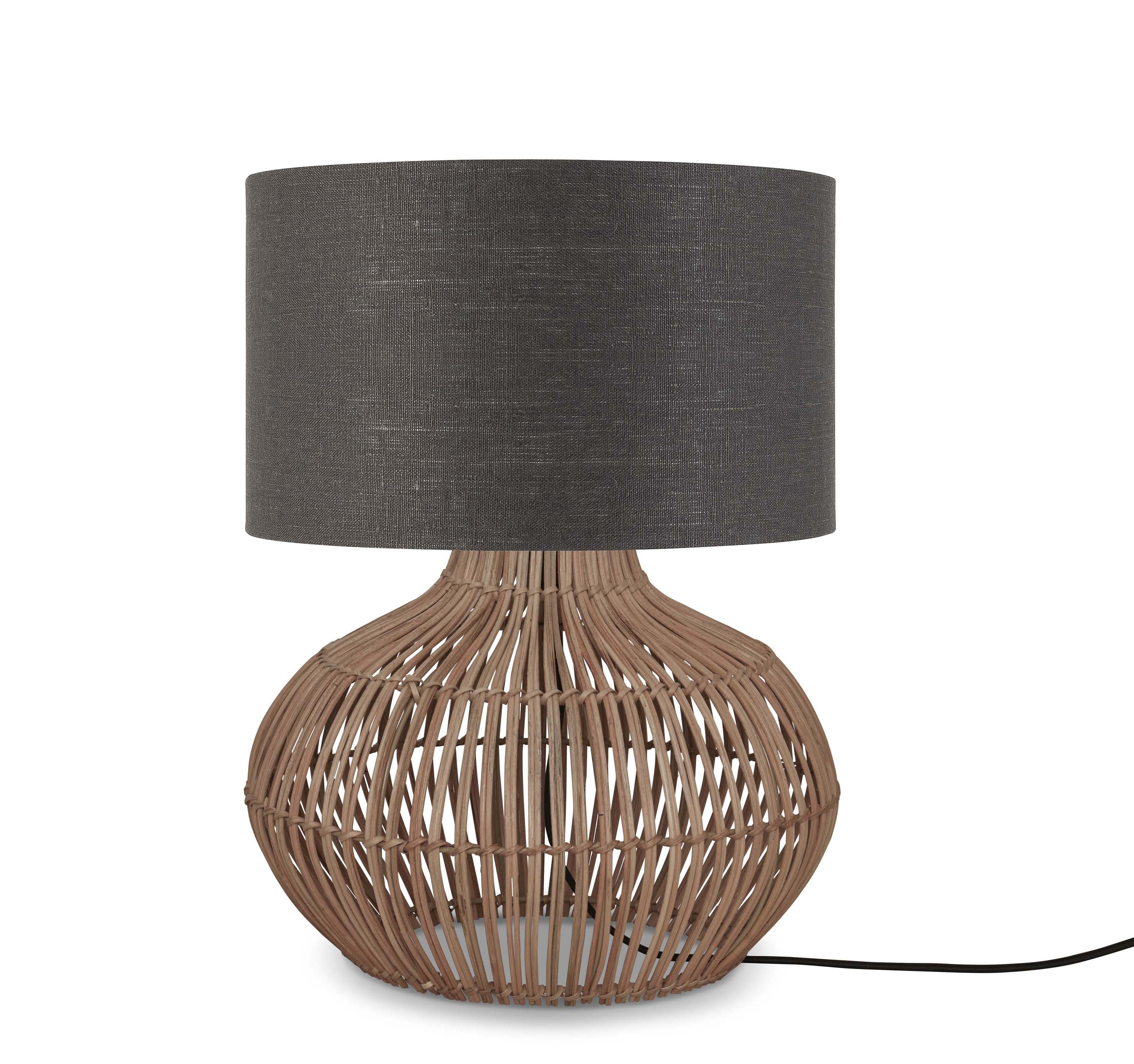 GOOD&MOJO Tafellamp 'Kalahari' Rotan en linnen, 48cm, kleur Naturel/Donkergrijs